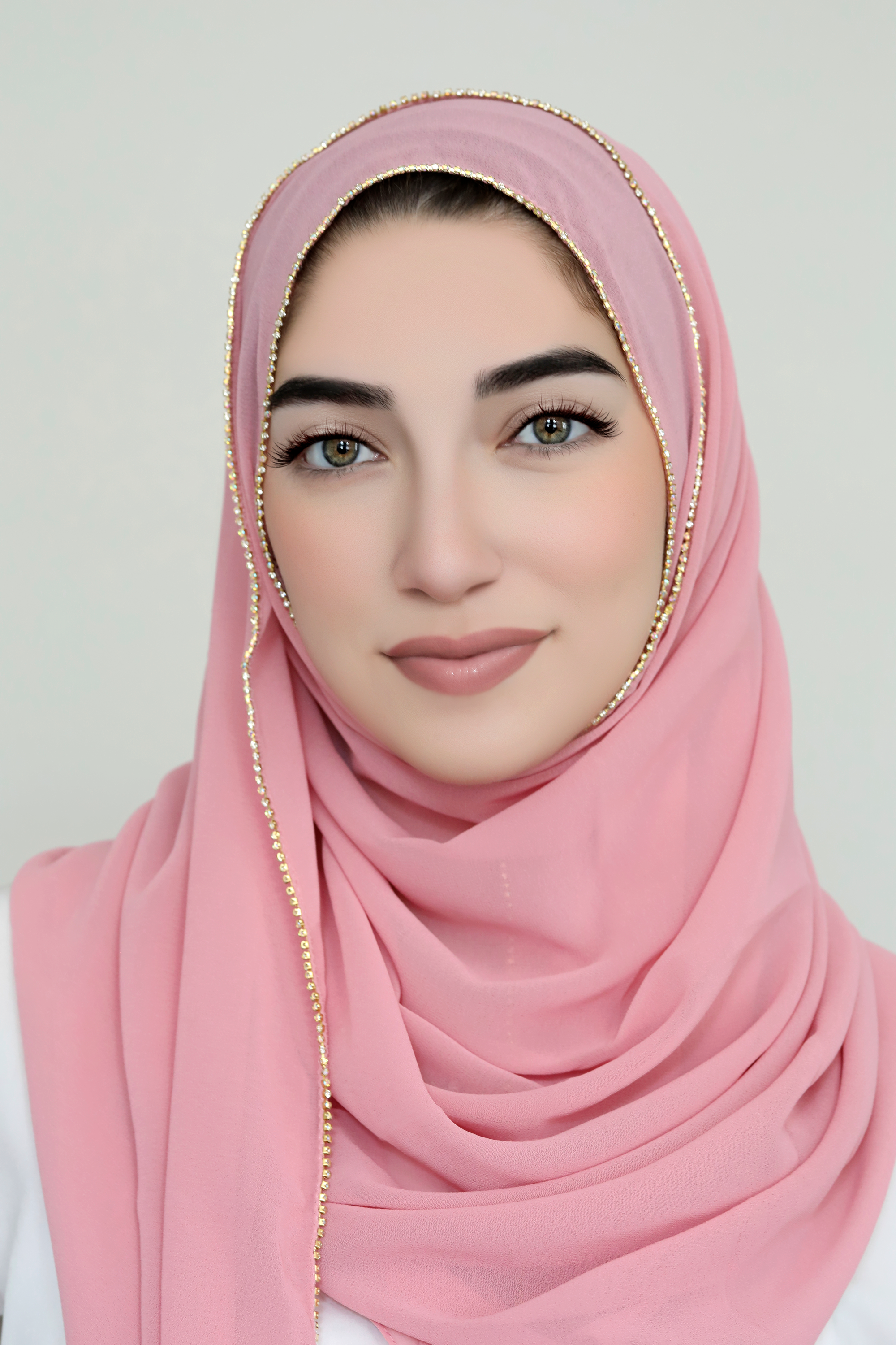 Jewel Border Chiffon Hijab-Rose Pink