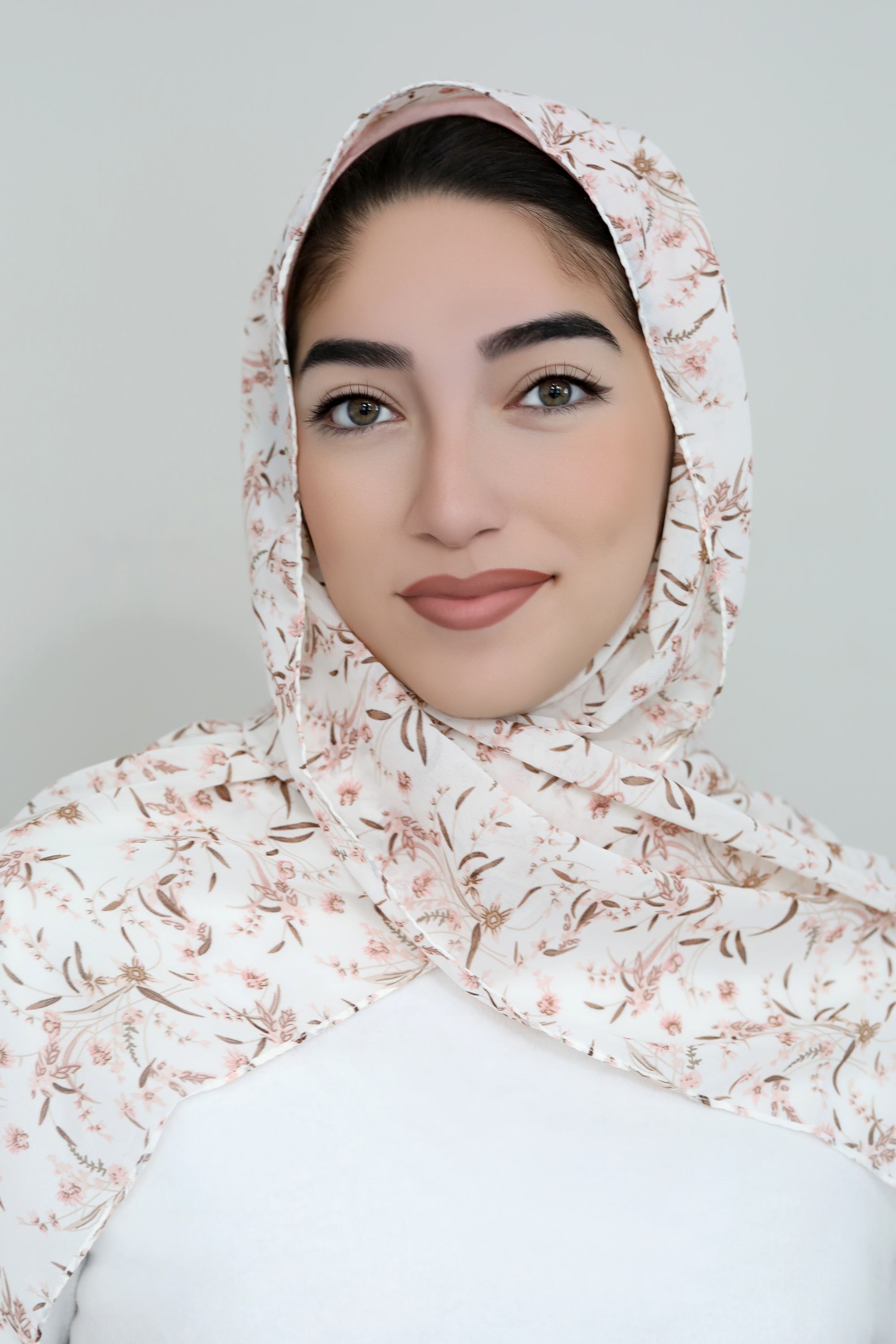 Graceful Bloom Printed Chiffon Hijab-Beige Tan