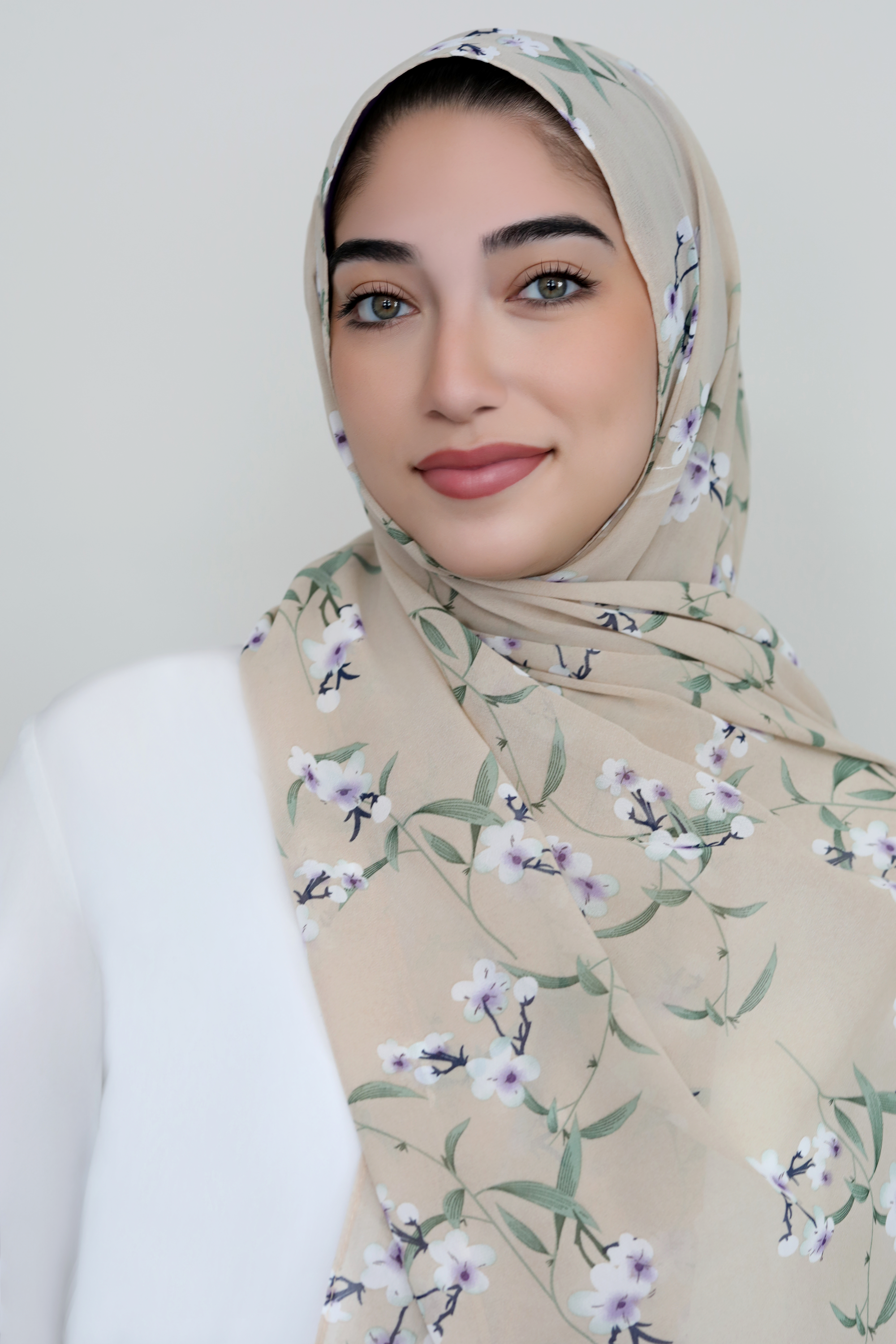 Wildflower Chiffon Hijab-Beige