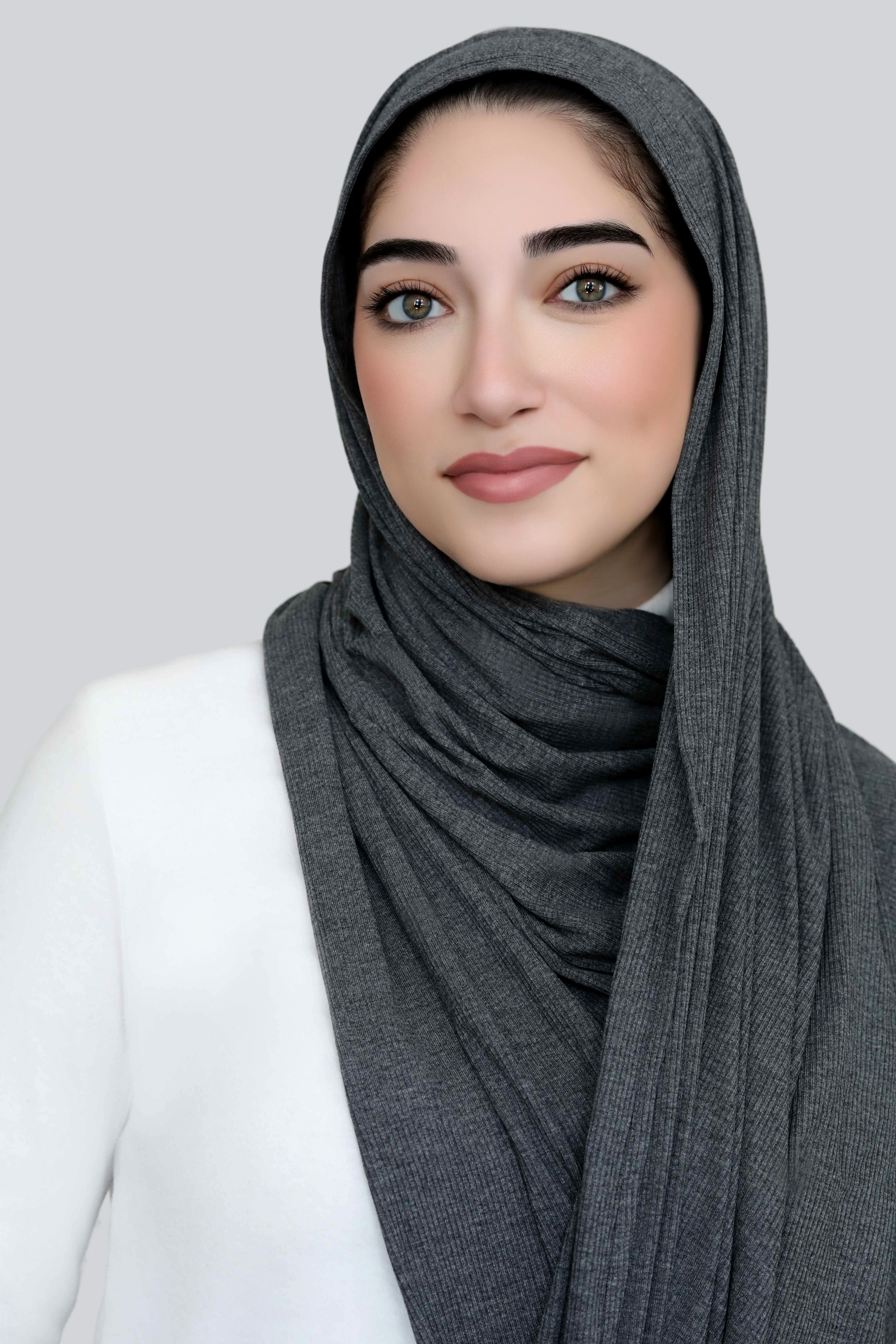 Bamboo Ribbed Jersey Hijab-Charcoal