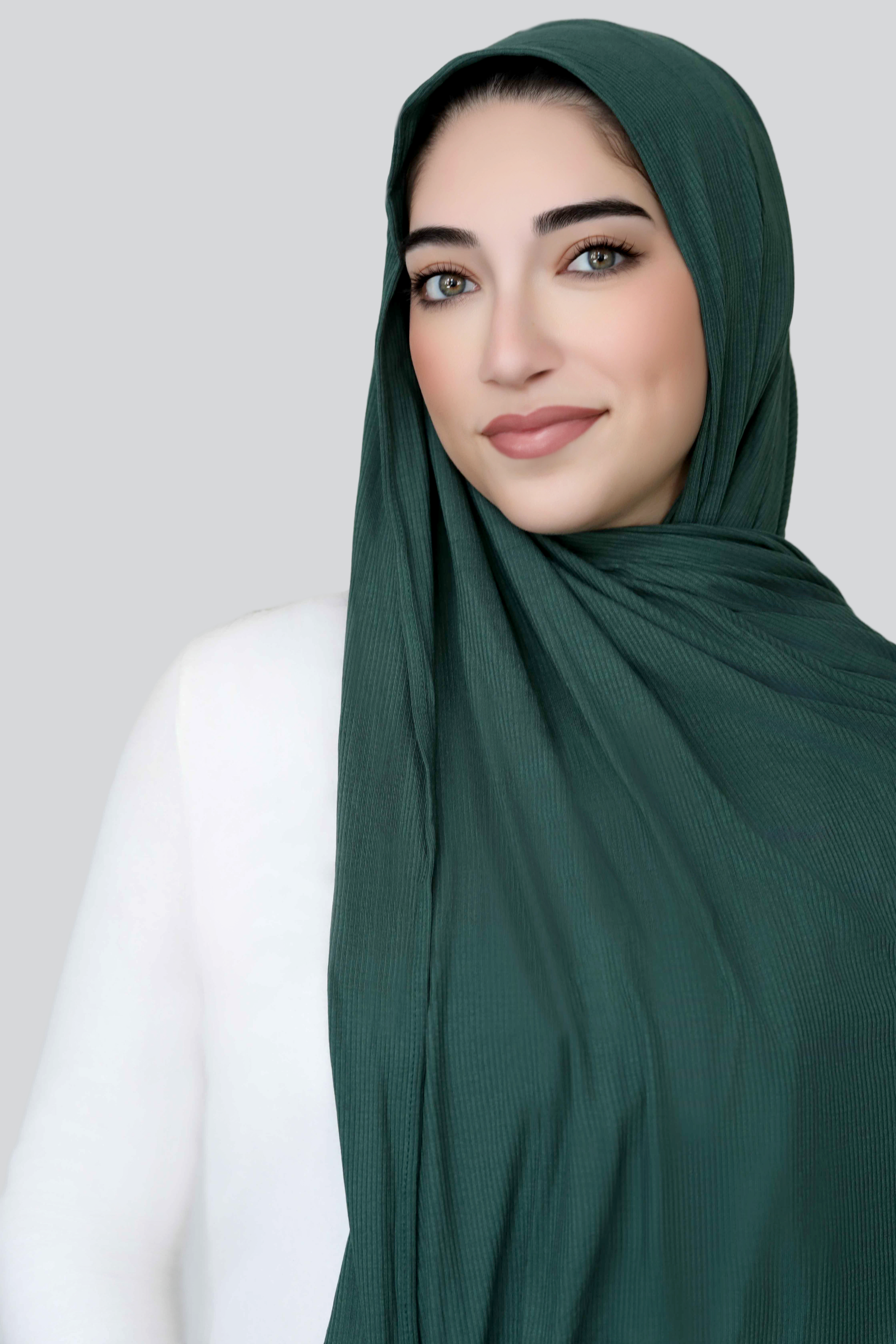 Bamboo Ribbed Jersey Hijab-Emerald