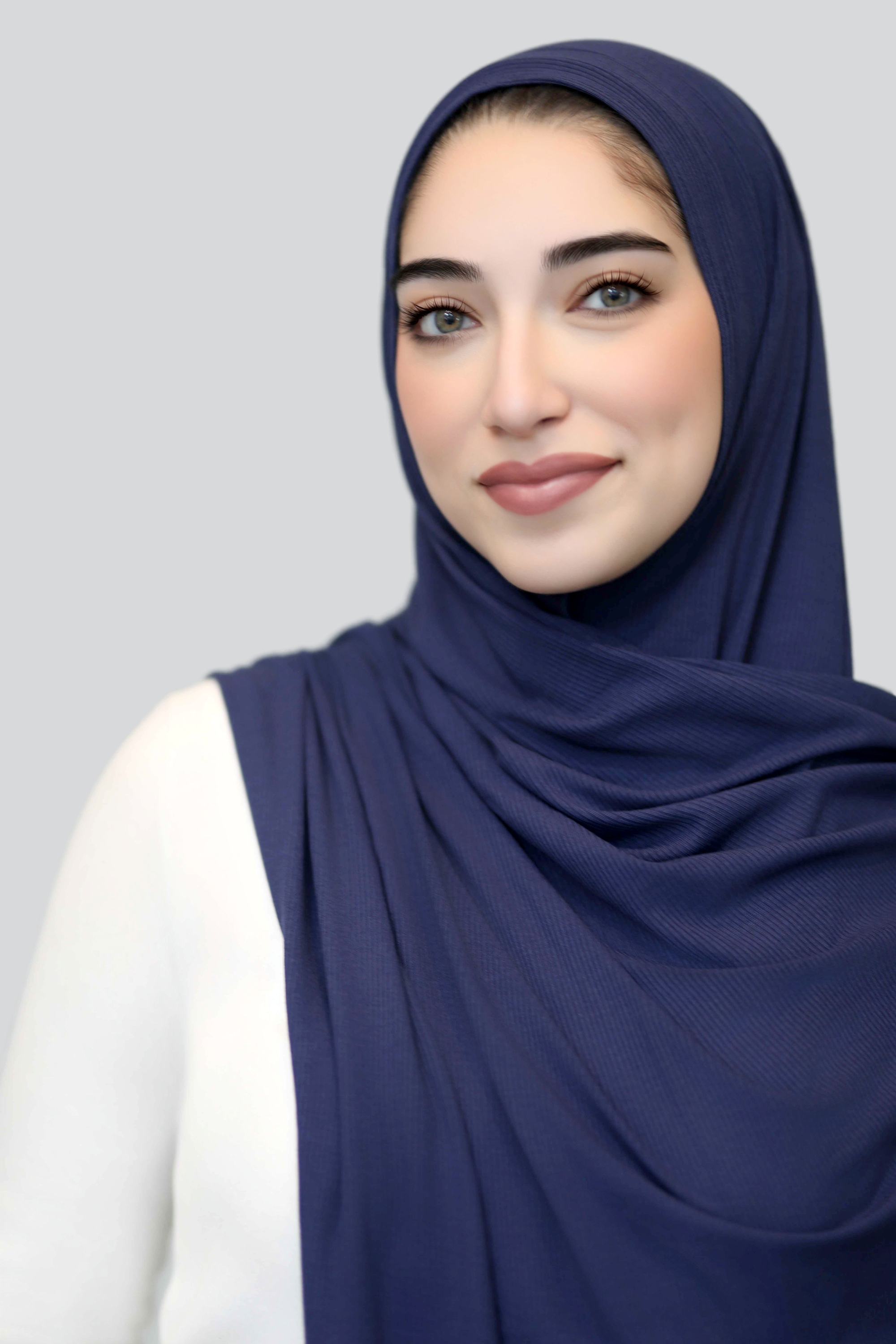 Bamboo Ribbed Jersey Hijab-Navy