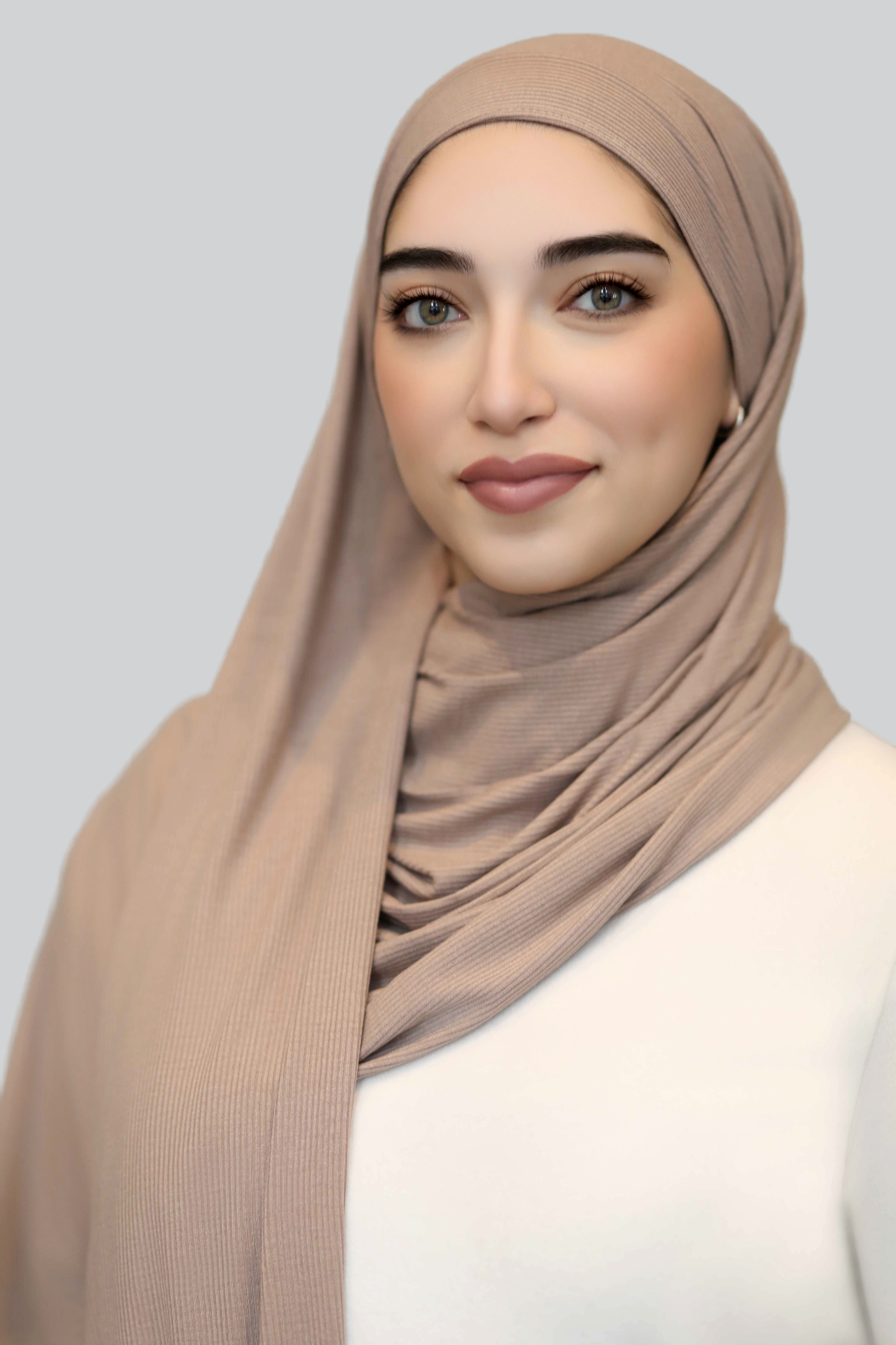 Bamboo Ribbed Jersey Hijab-Taupe