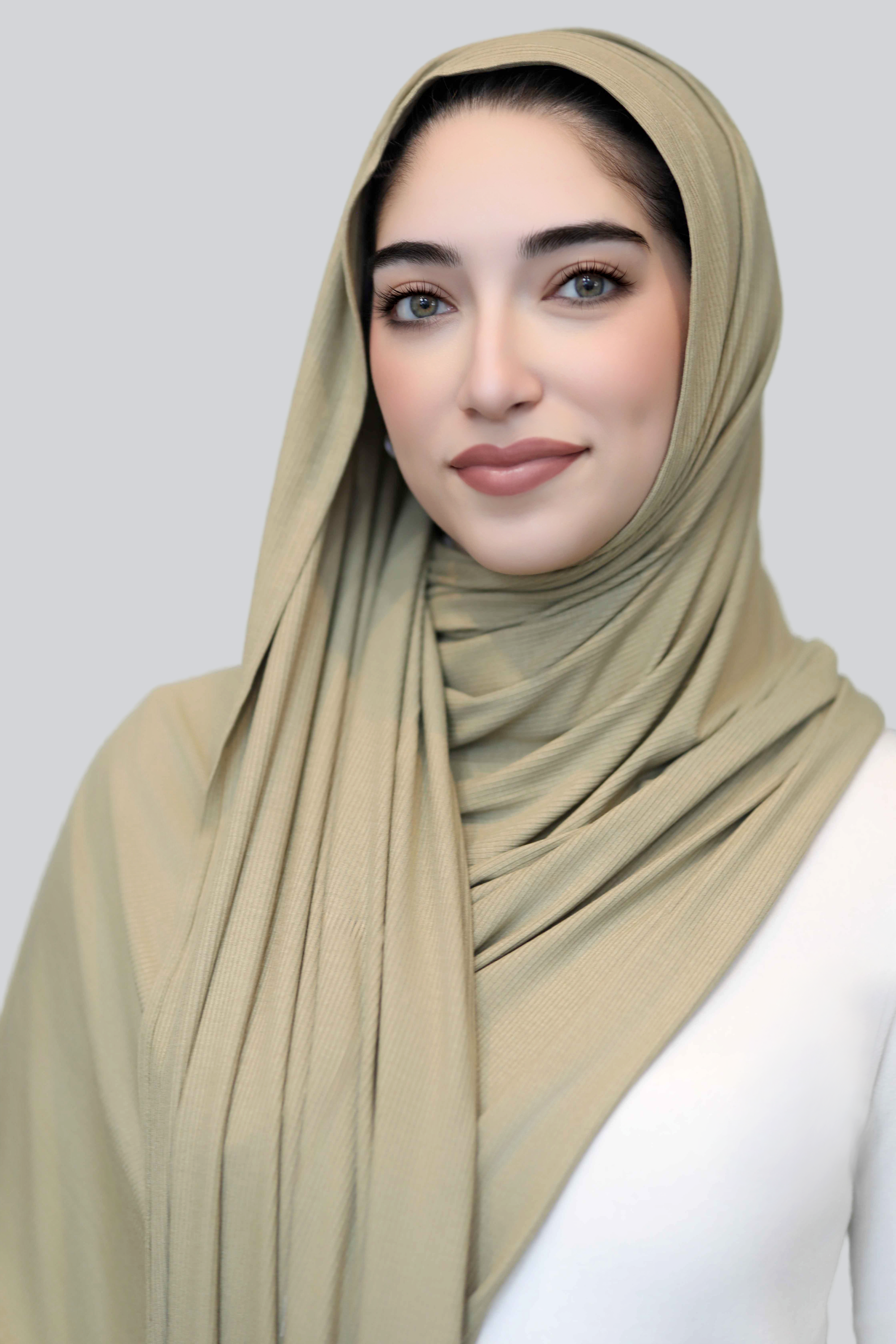 Bamboo Ribbed Jersey Hijab-Fern