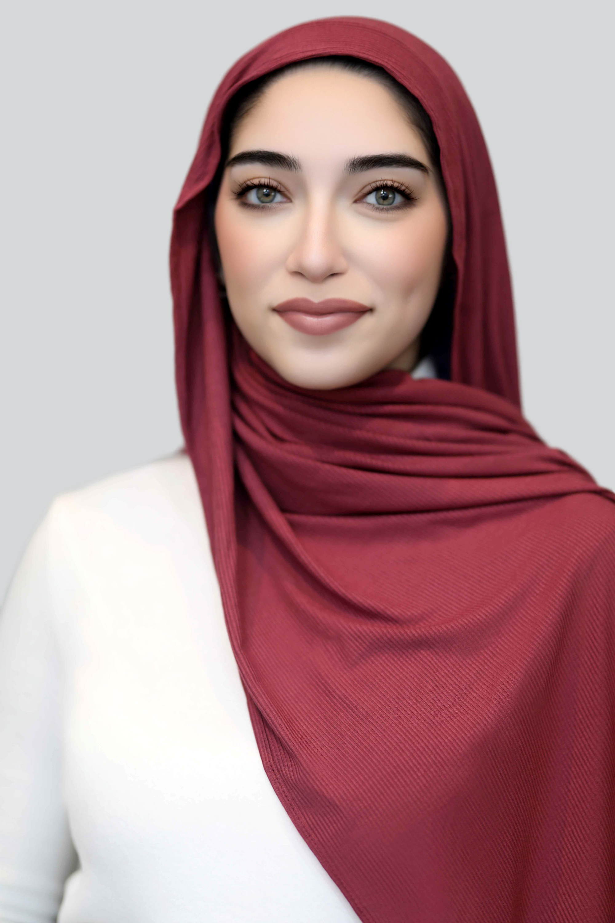 Bamboo Ribbed Jersey Hijab-Maroon