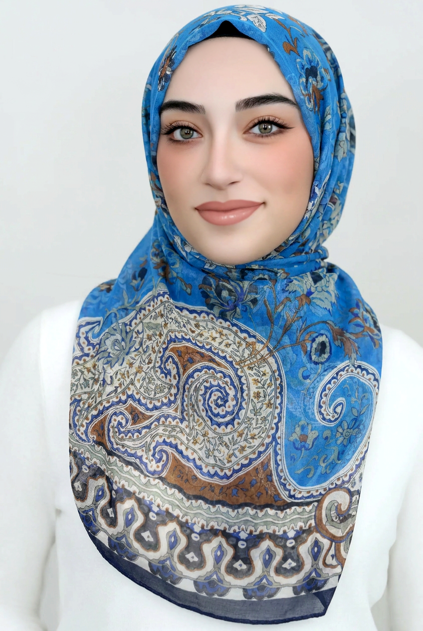 Mosaic Square Hijab-Blue