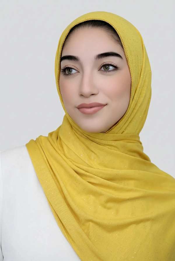 Small Shimmer Jersey Hijab-Mustard