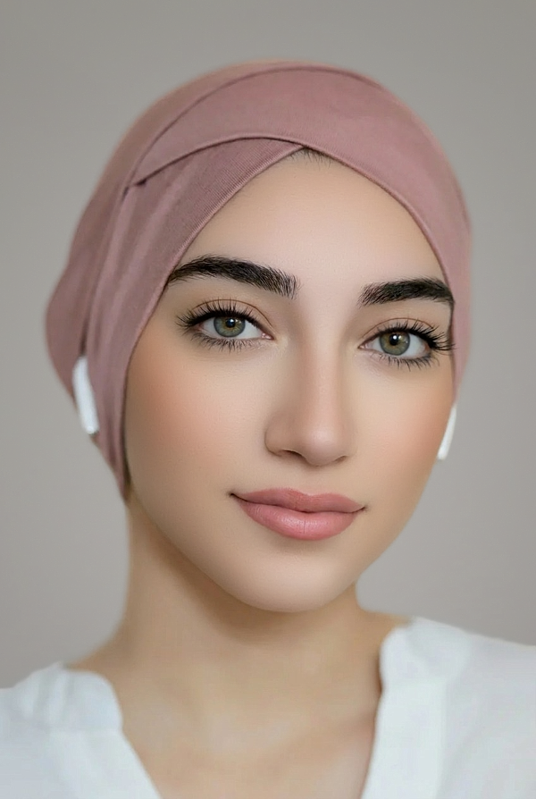 Slit Tie Back Criss Cross Bonnet-Rose Pink