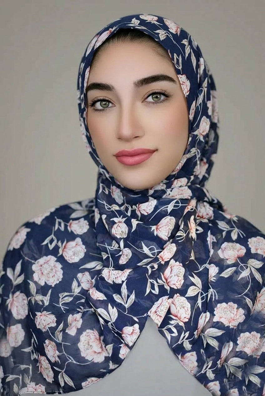 Cosmic Flower Chiffon Hijab-Blue