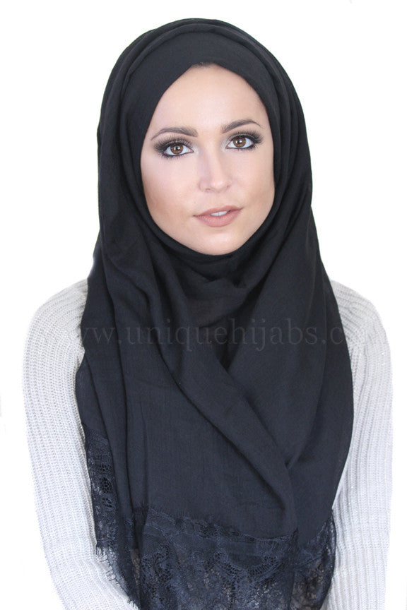 Lace Edge Light Hijab-Black