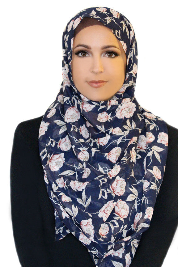 Cosmic Flower Chiffon Hijab-Blue