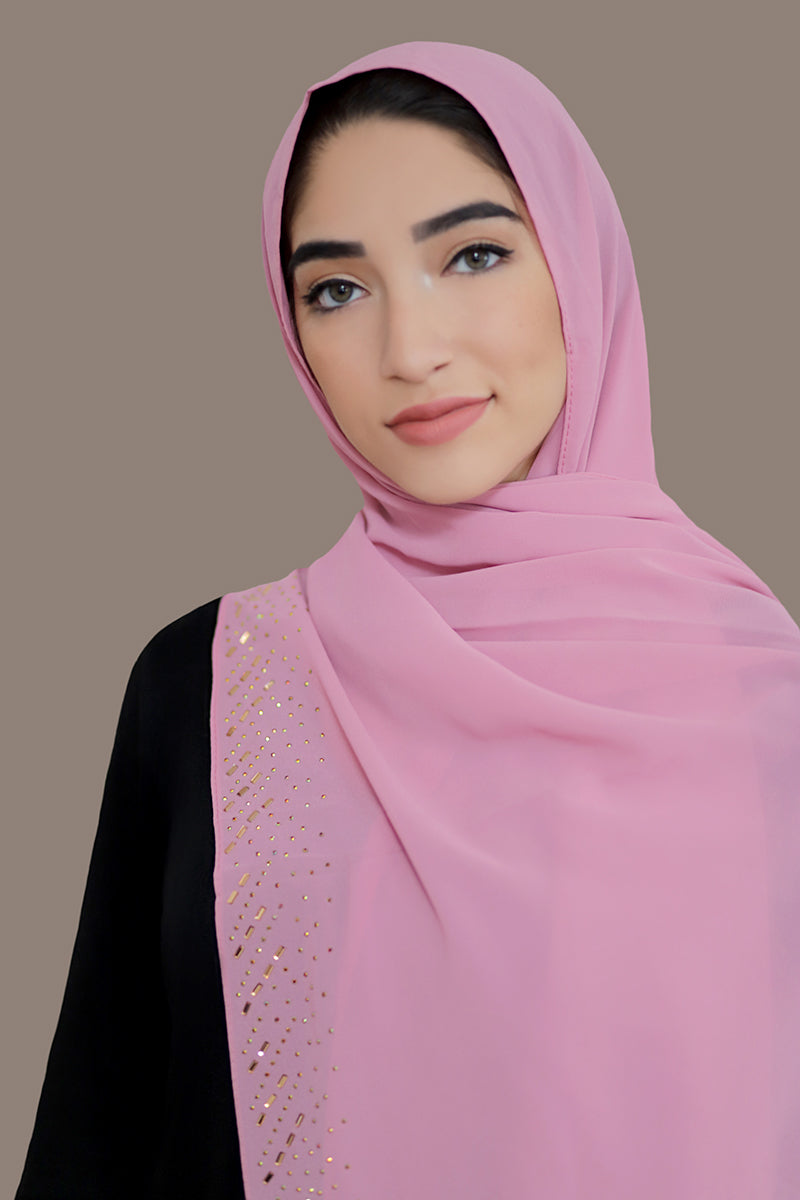 Stone Border Chiffon Hijab-Pink