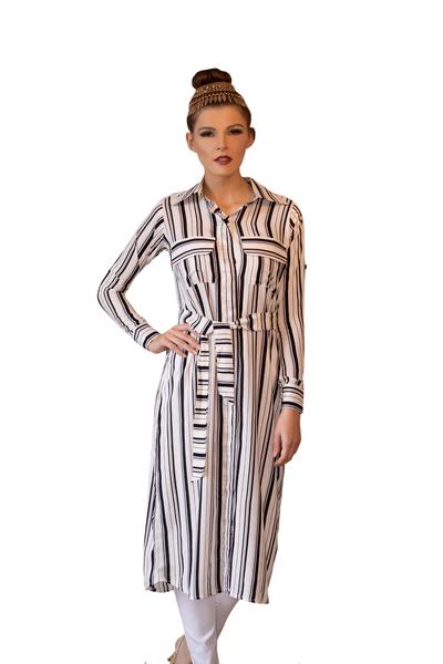 White Striped Shirt Dress