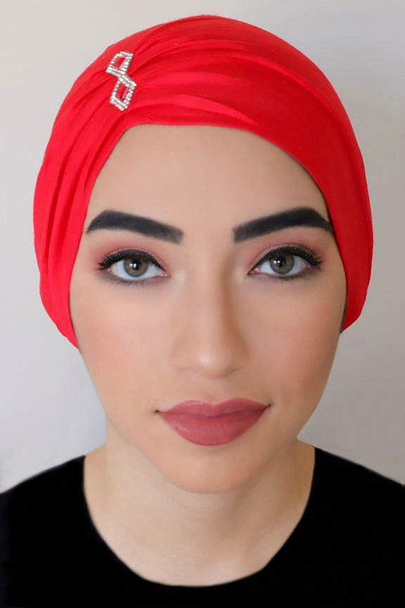 Diamond Pleat Tube Underscarf-Red