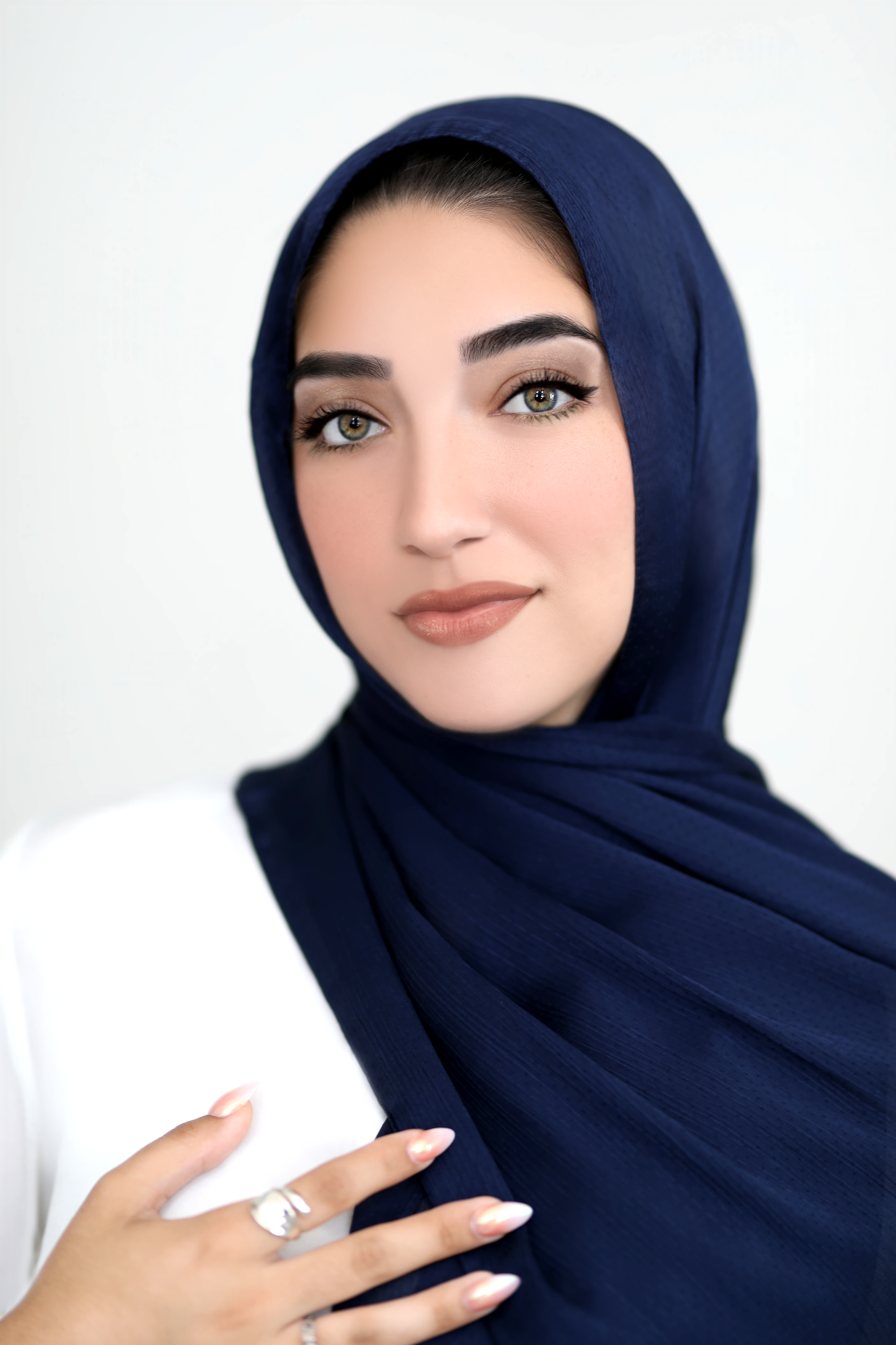 Textured Satin Hijab-Navy