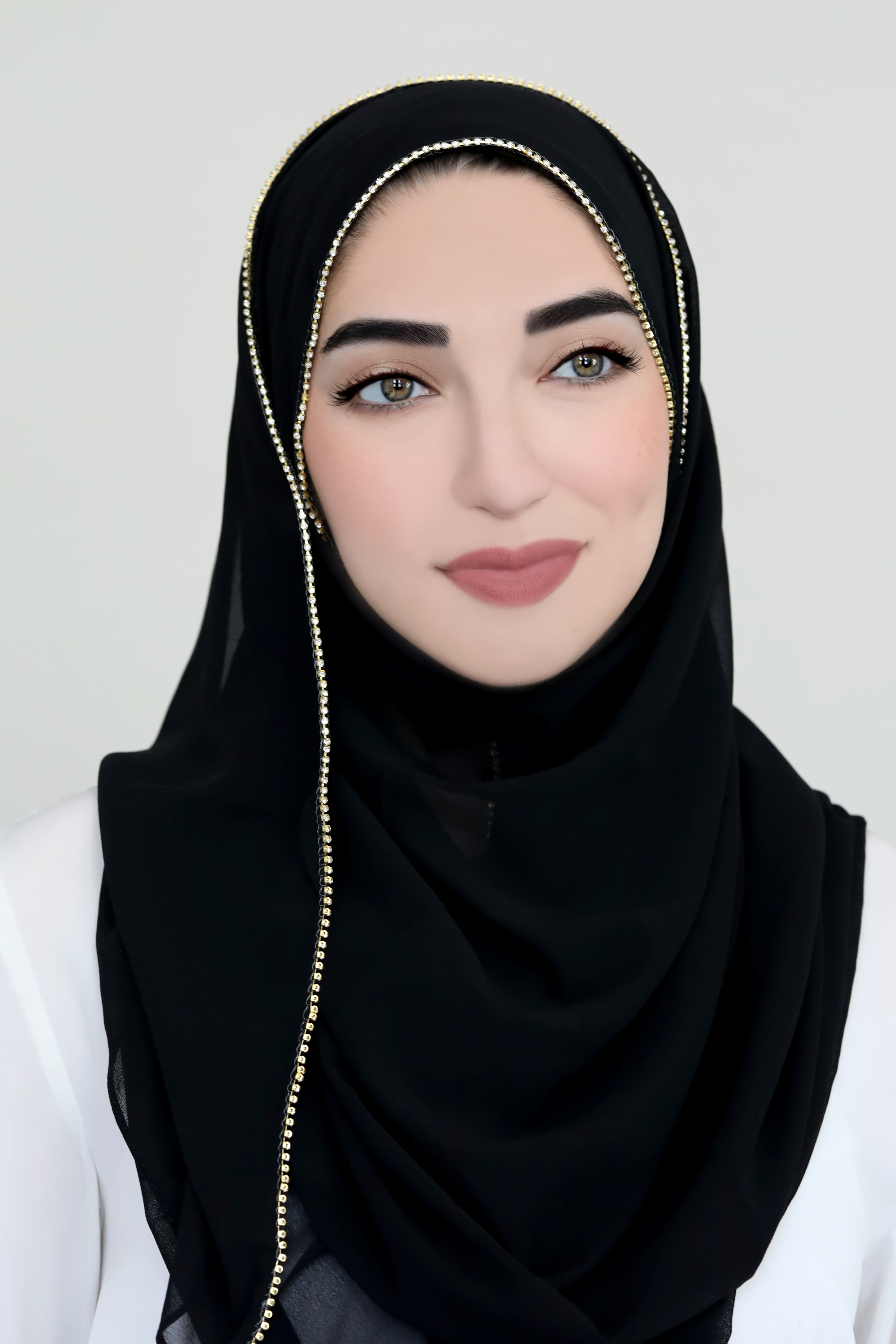 Jewel Border Chiffon Hijab-Black