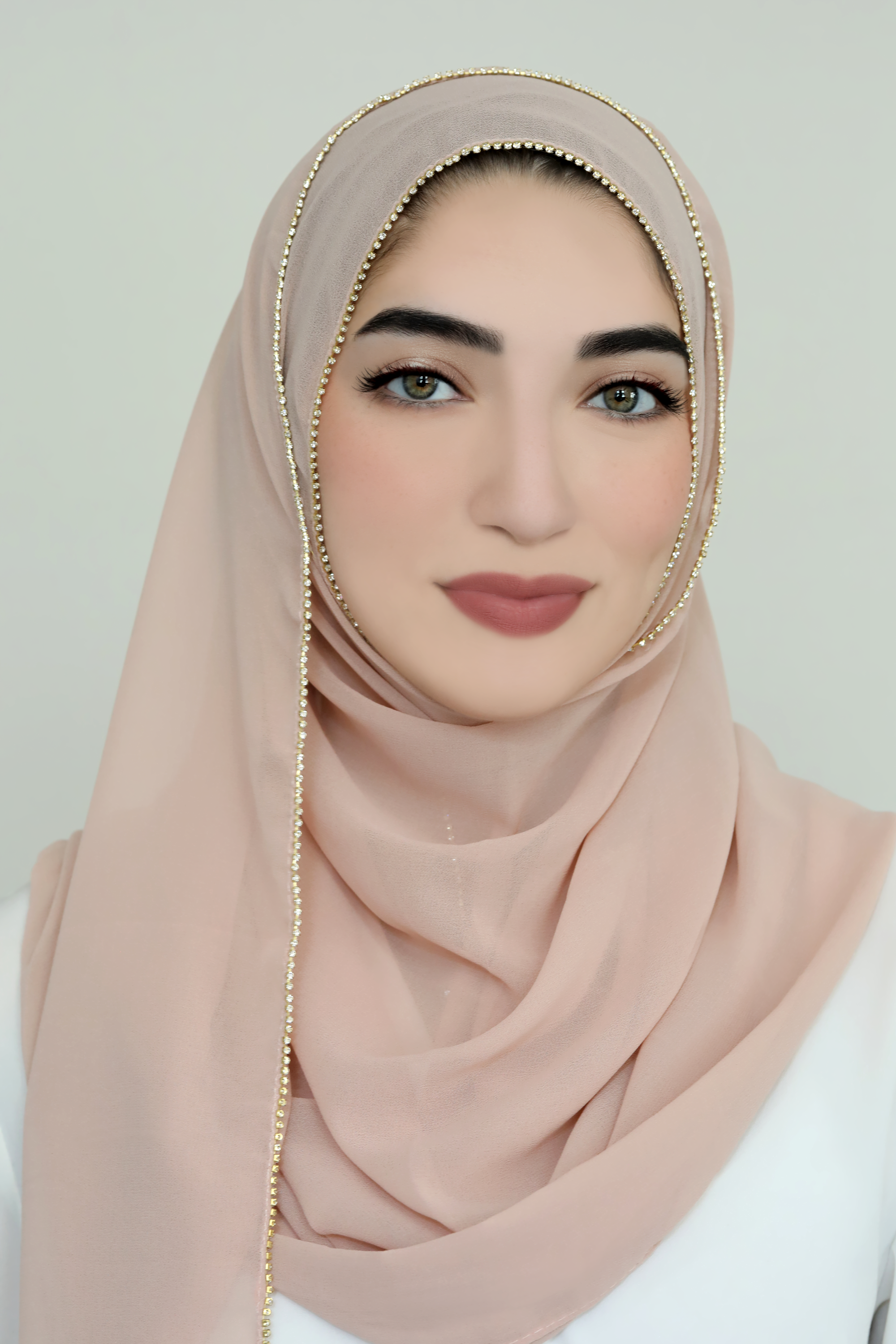 Jewel Border Chiffon Hijab-Salmon