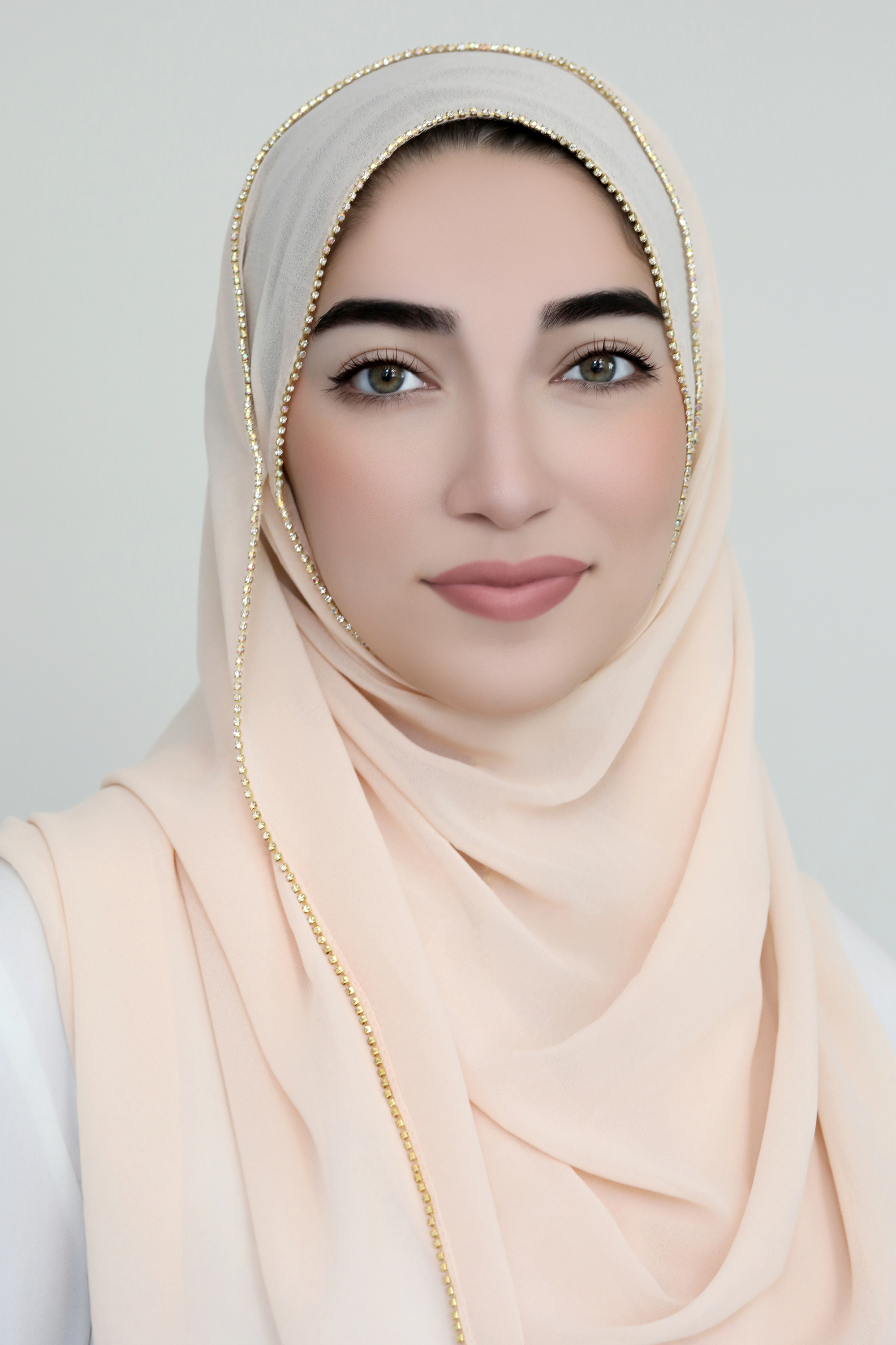 Jewel Border Chiffon Hijab-Pale Peach