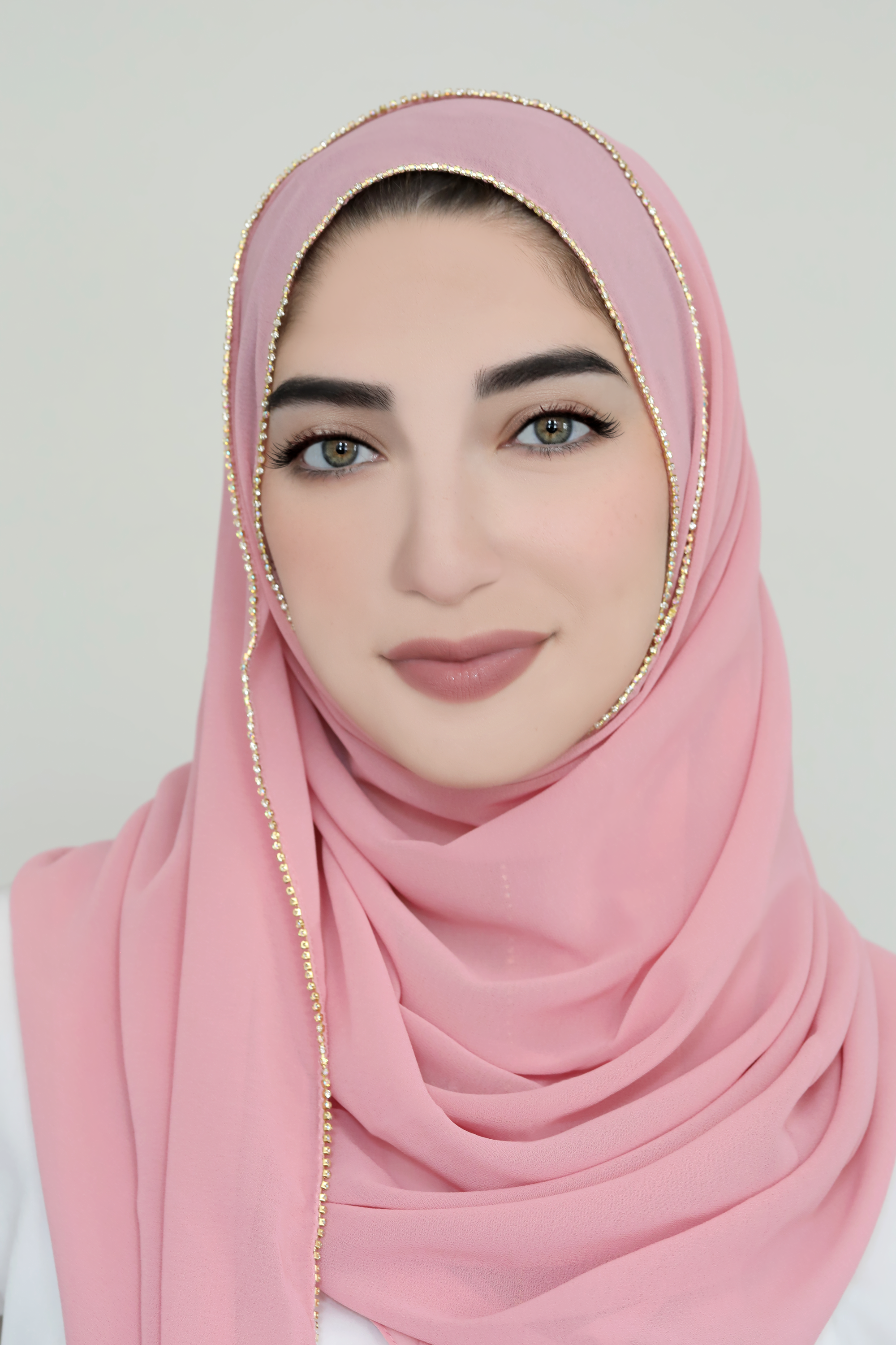 Jewel Border Chiffon Hijab-Rose Pink