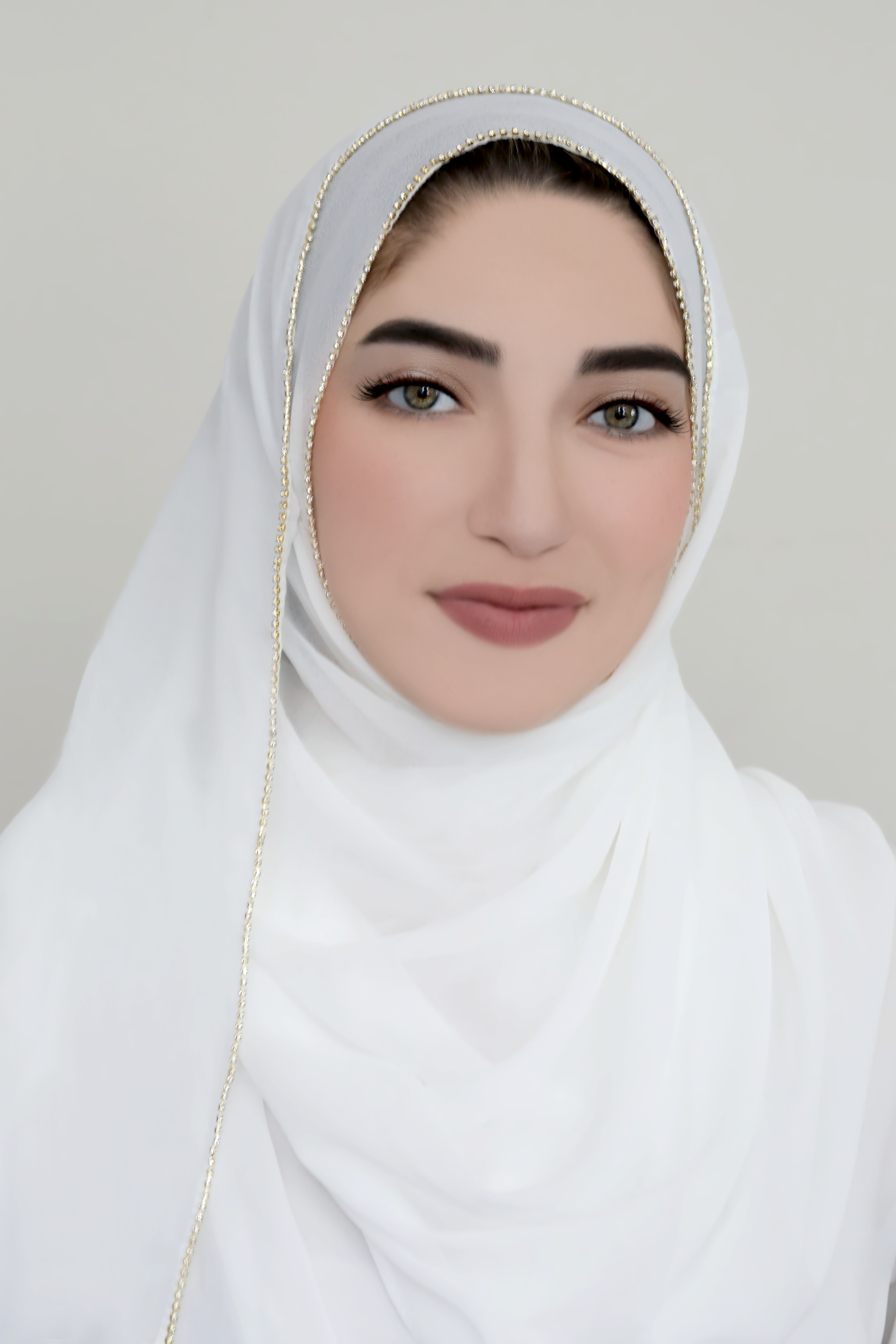 Jewel Border Chiffon Hijab-White
