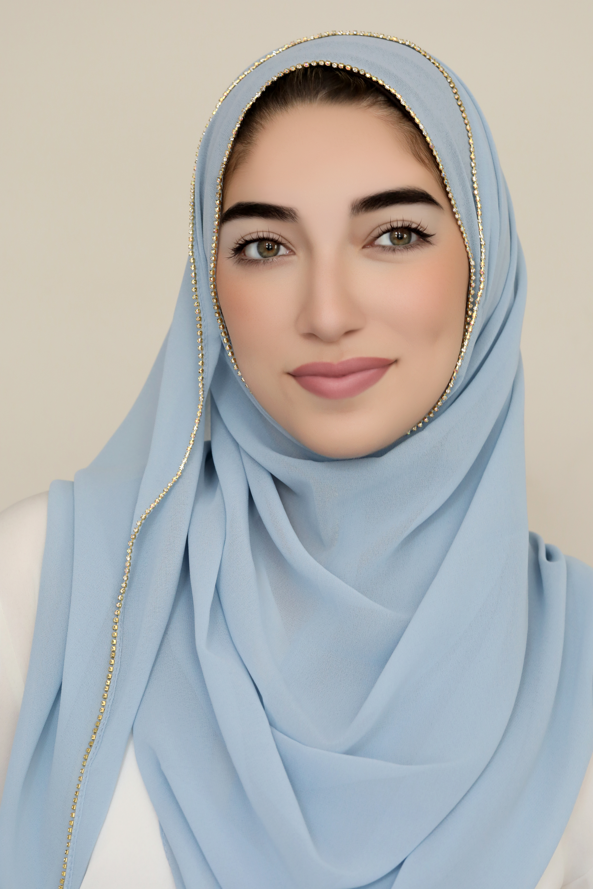 Jewel Border Chiffon Hijab-Blue