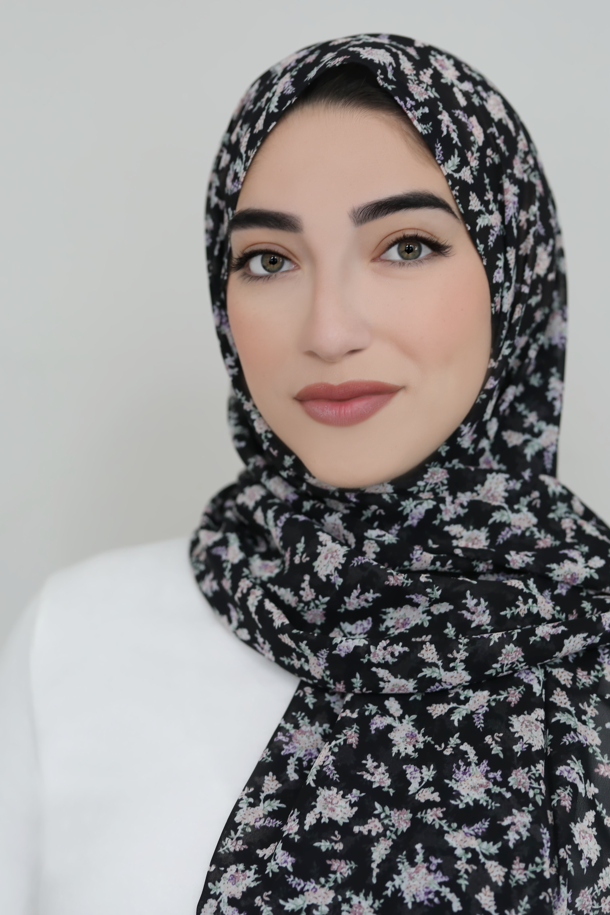 Graceful Bloom Printed Chiffon Hijab-Black