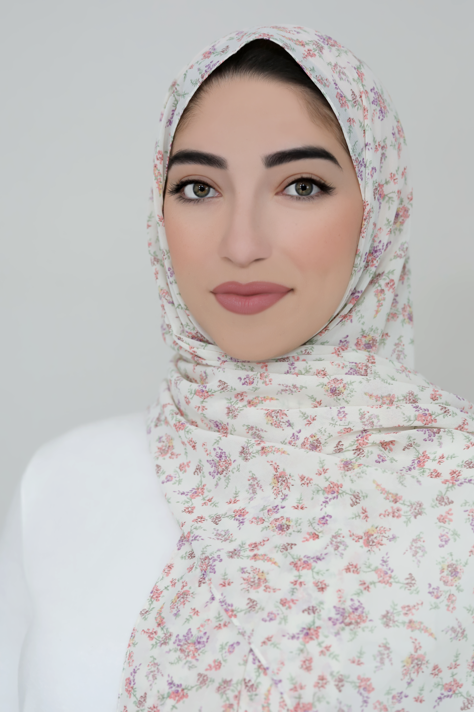 Graceful Bloom Printed Chiffon Hijab-Beige