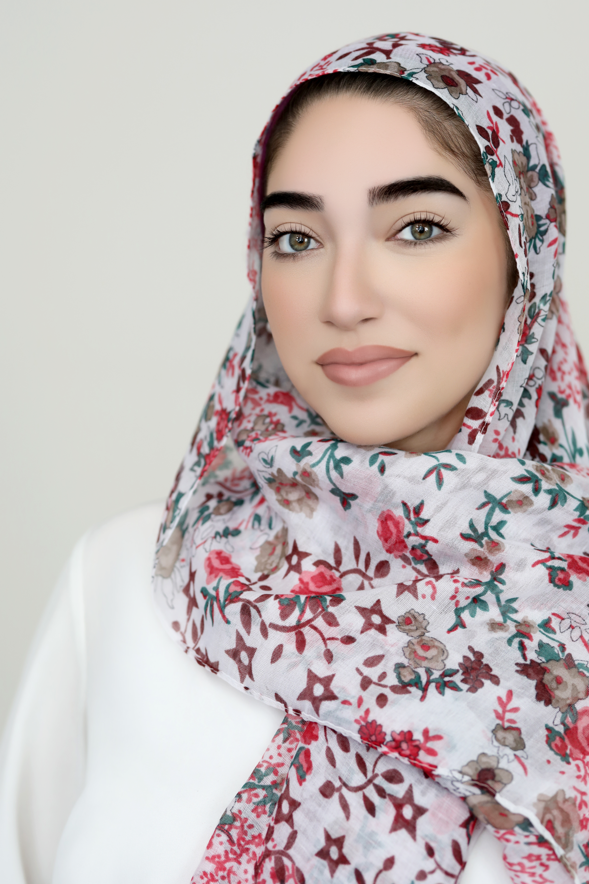 Mixed Floral Viscose Light Hijab-White
