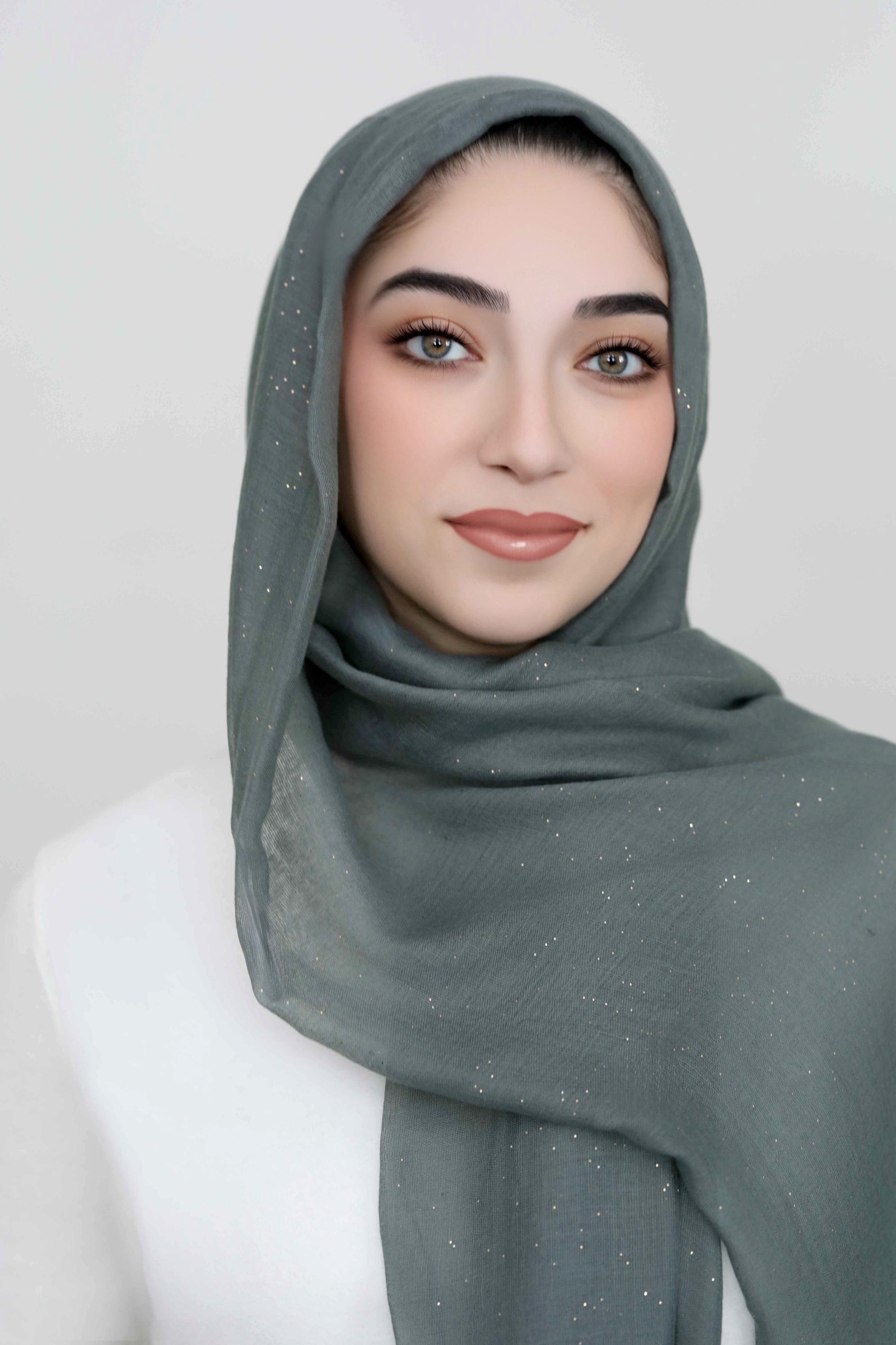 Gold Dust Light Hijab-Antique Green