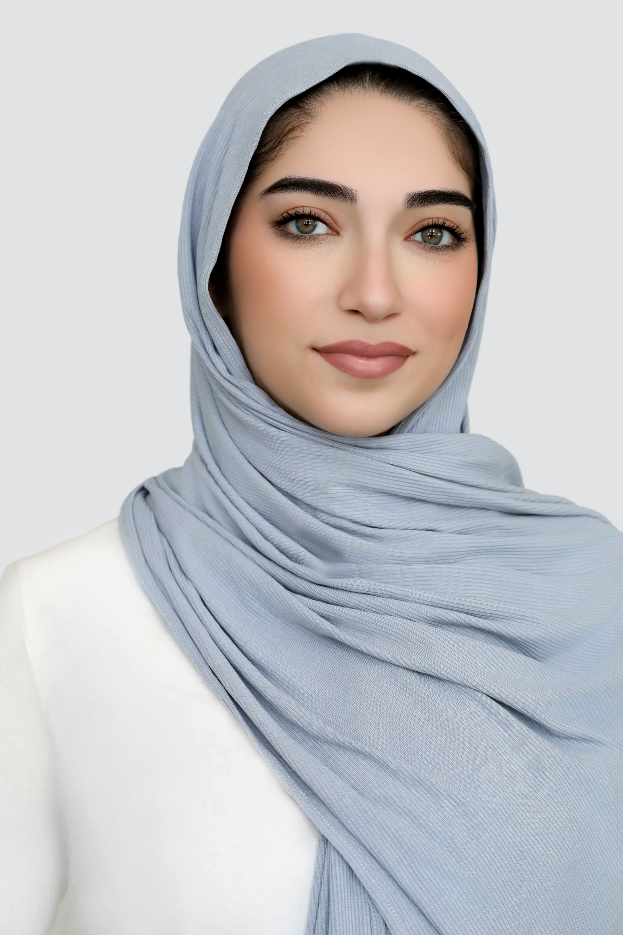 Bamboo Ribbed Jersey Hijab-Sky Blue