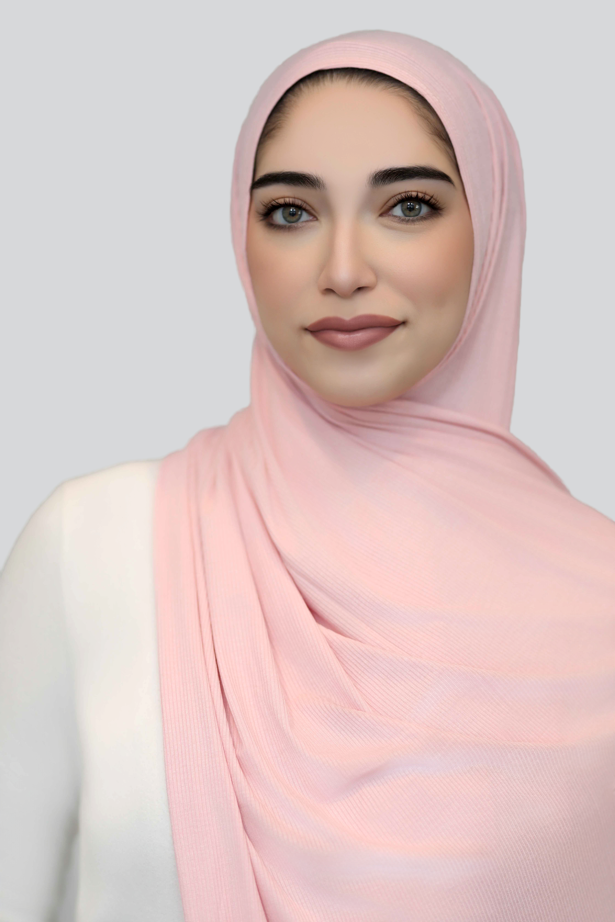 Bamboo Ribbed Jersey Hijab-Pale Rose