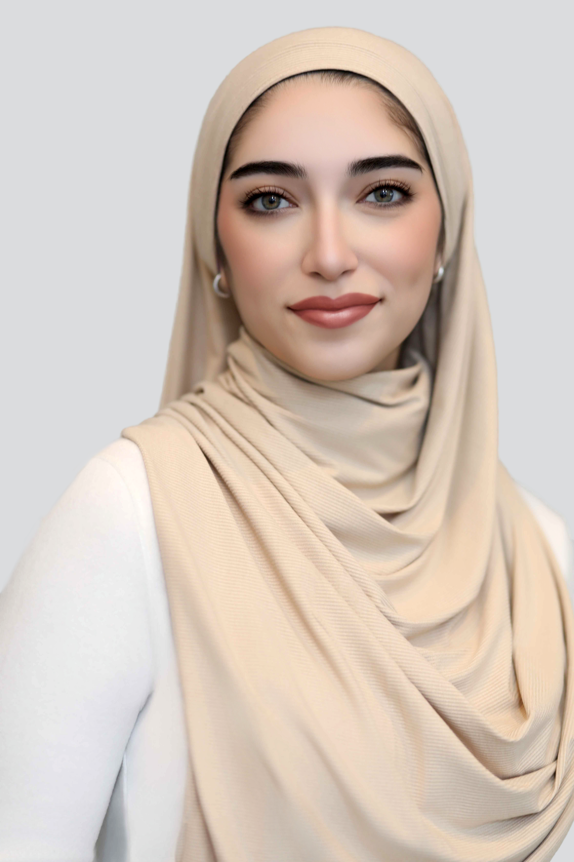 Bamboo Ribbed Jersey Hijab-Buttercream