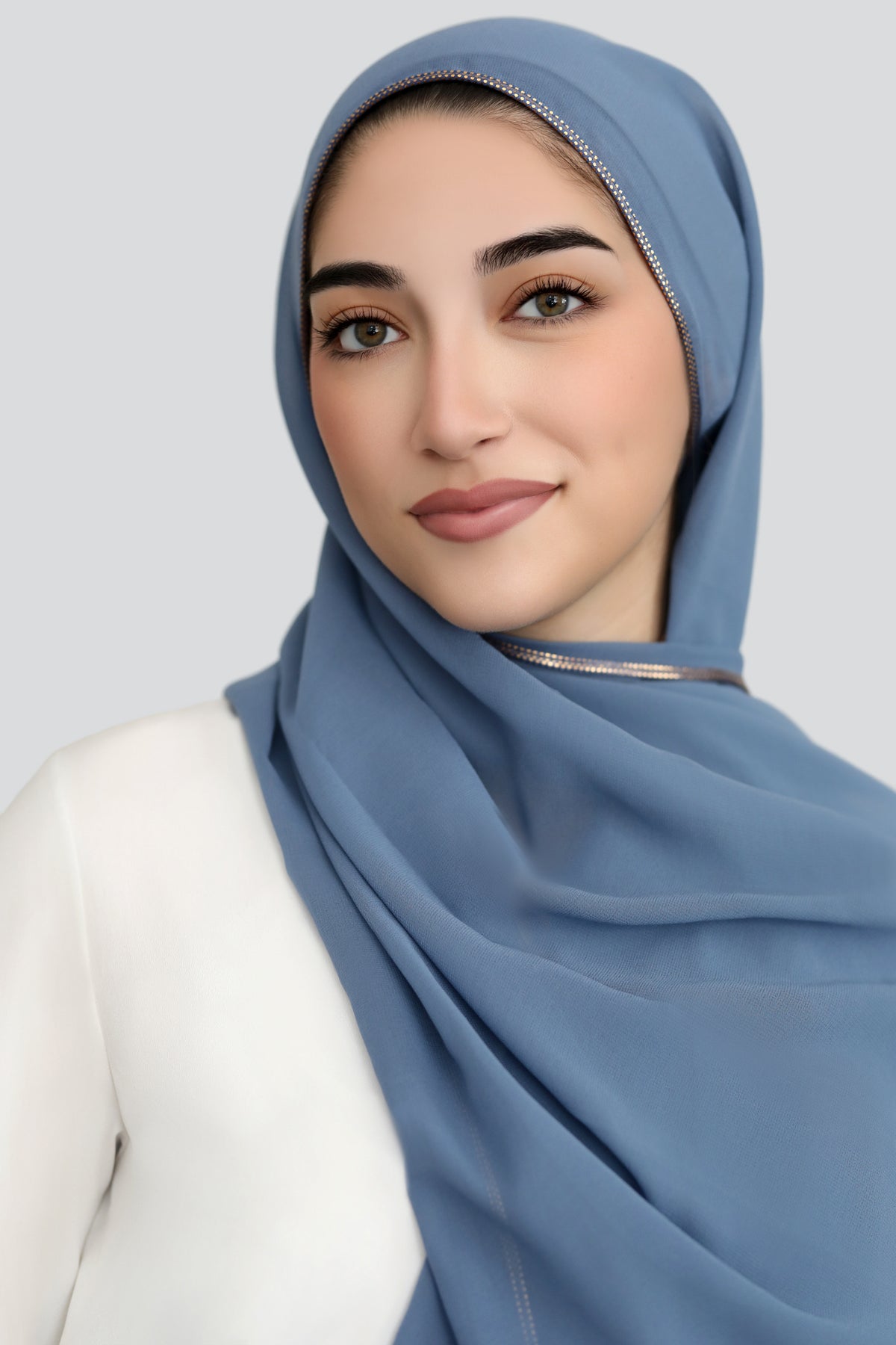 Dusty Blue Metallic Edge Chiffon Hijab