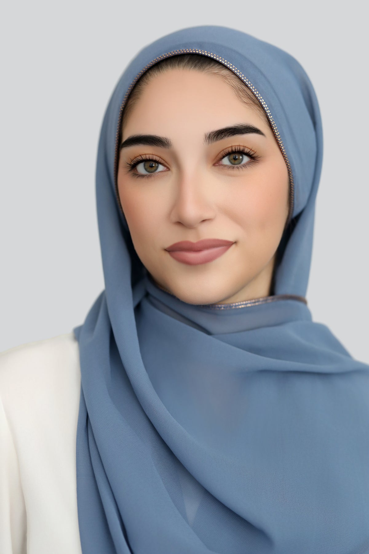 Dusty Blue Metallic Edge Chiffon Hijab