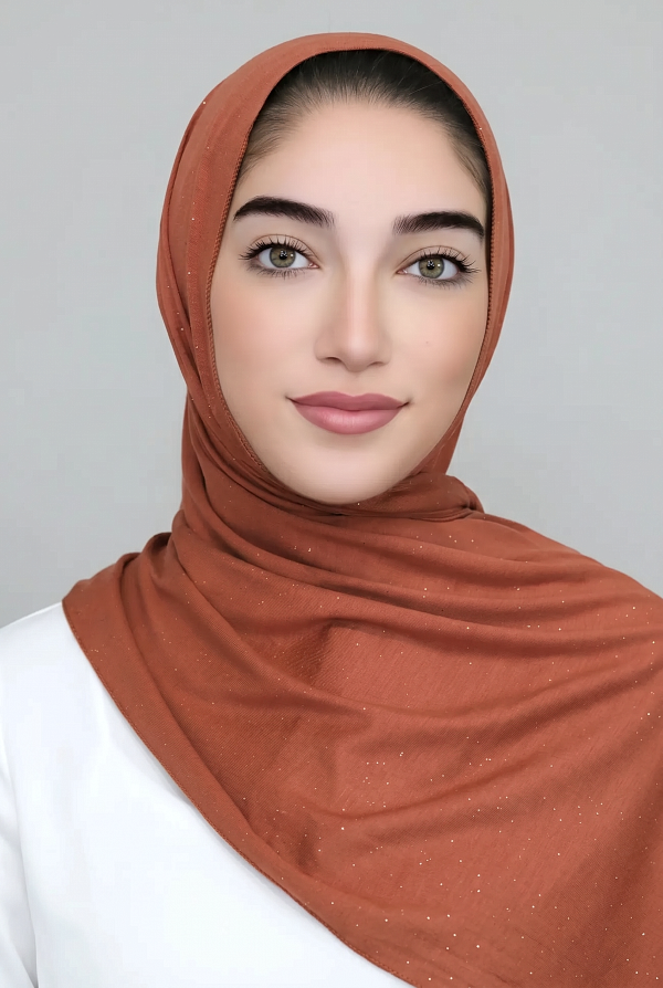 Small Shimmer Jersey Hijab-Rust