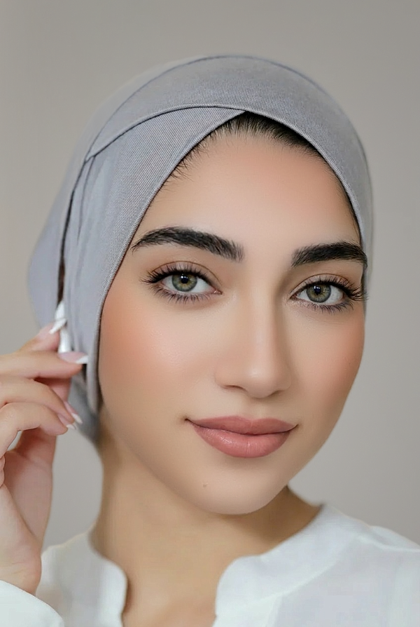 Slit Tie Back Criss Cross Bonnet-Light Gray