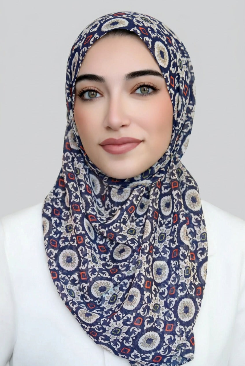 Retro Sole Chiffon Hijab-Navy