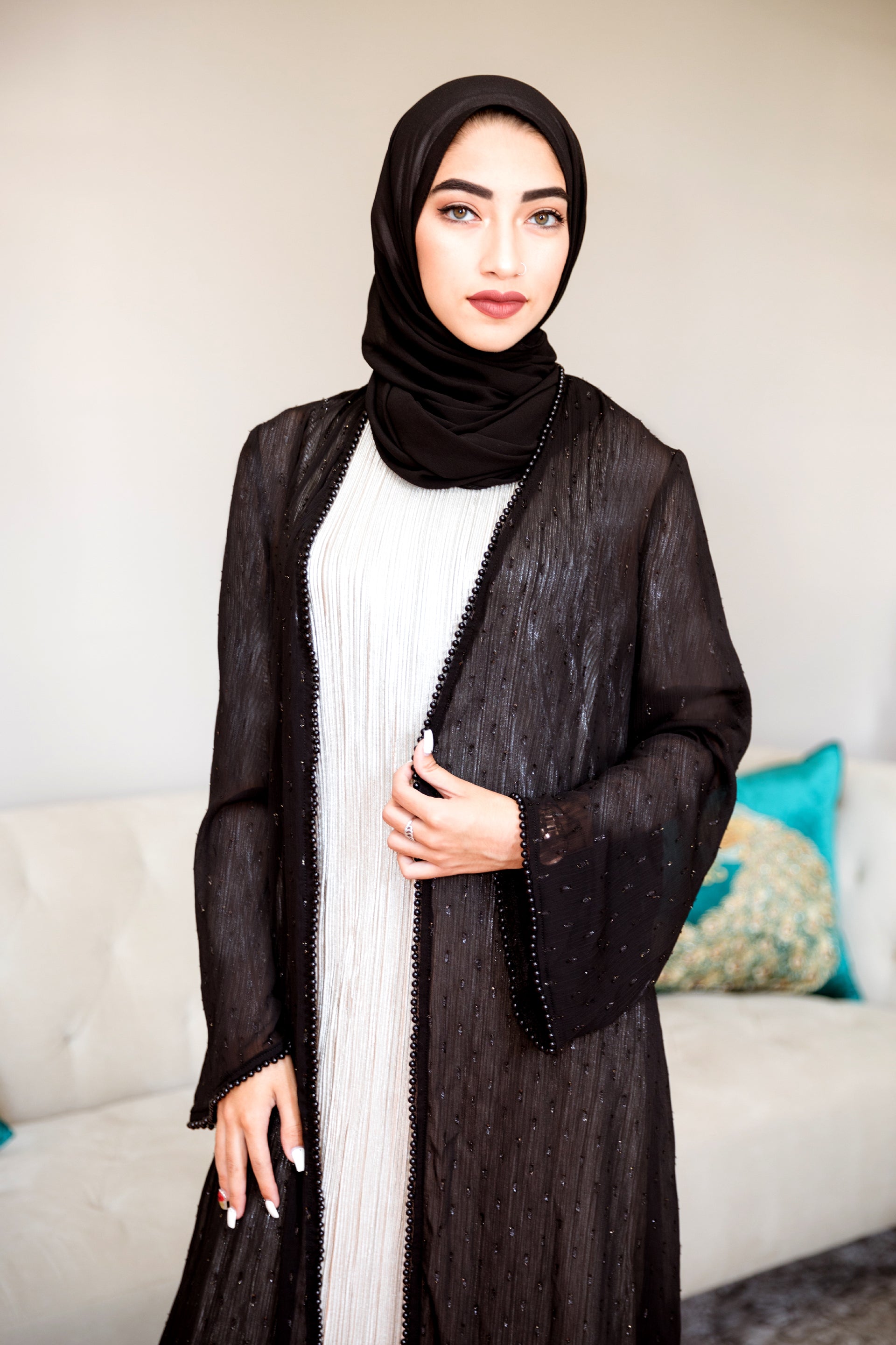 BLACK PEARL EDGE MAXI CARDIGAN