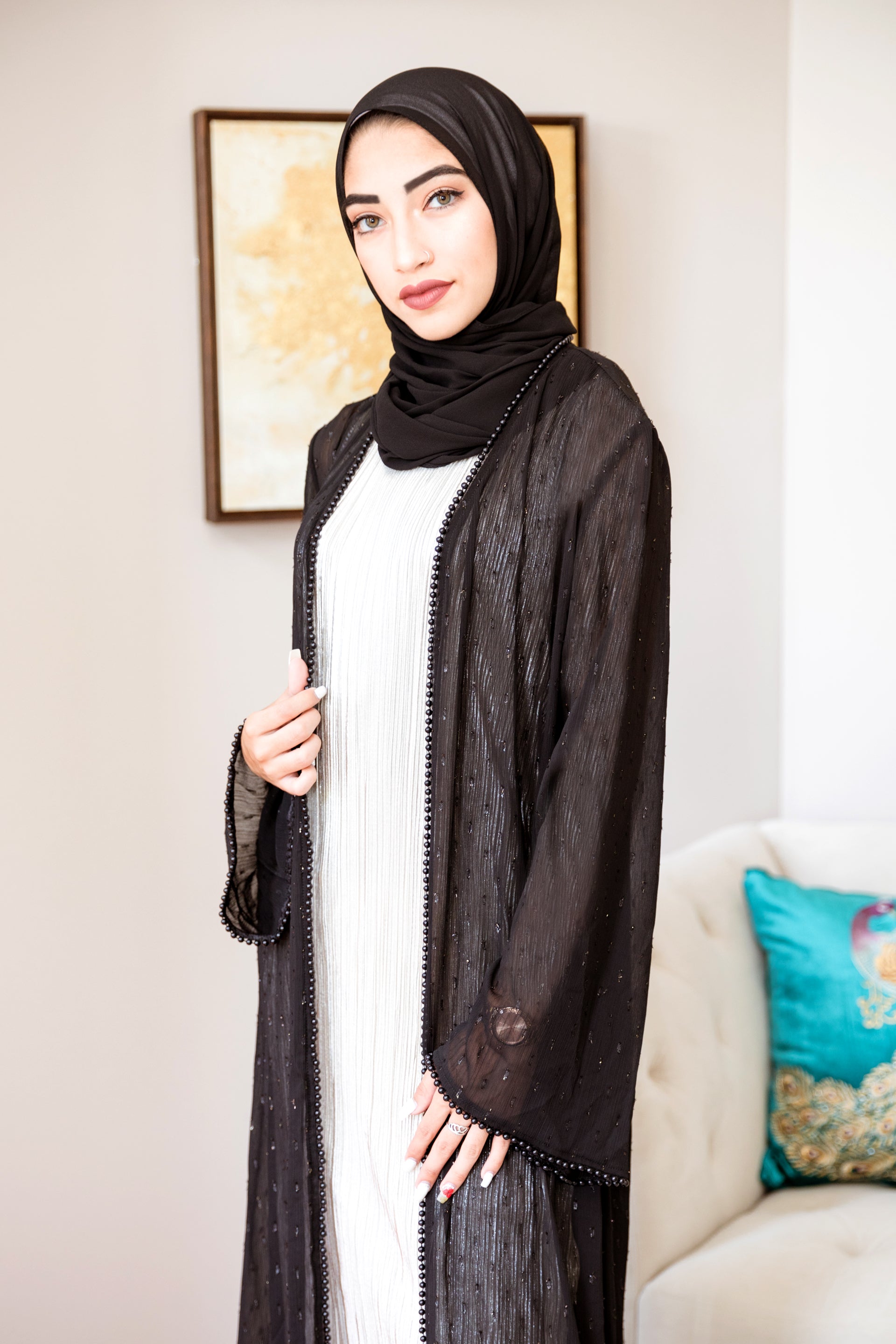 BLACK PEARL EDGE MAXI CARDIGAN