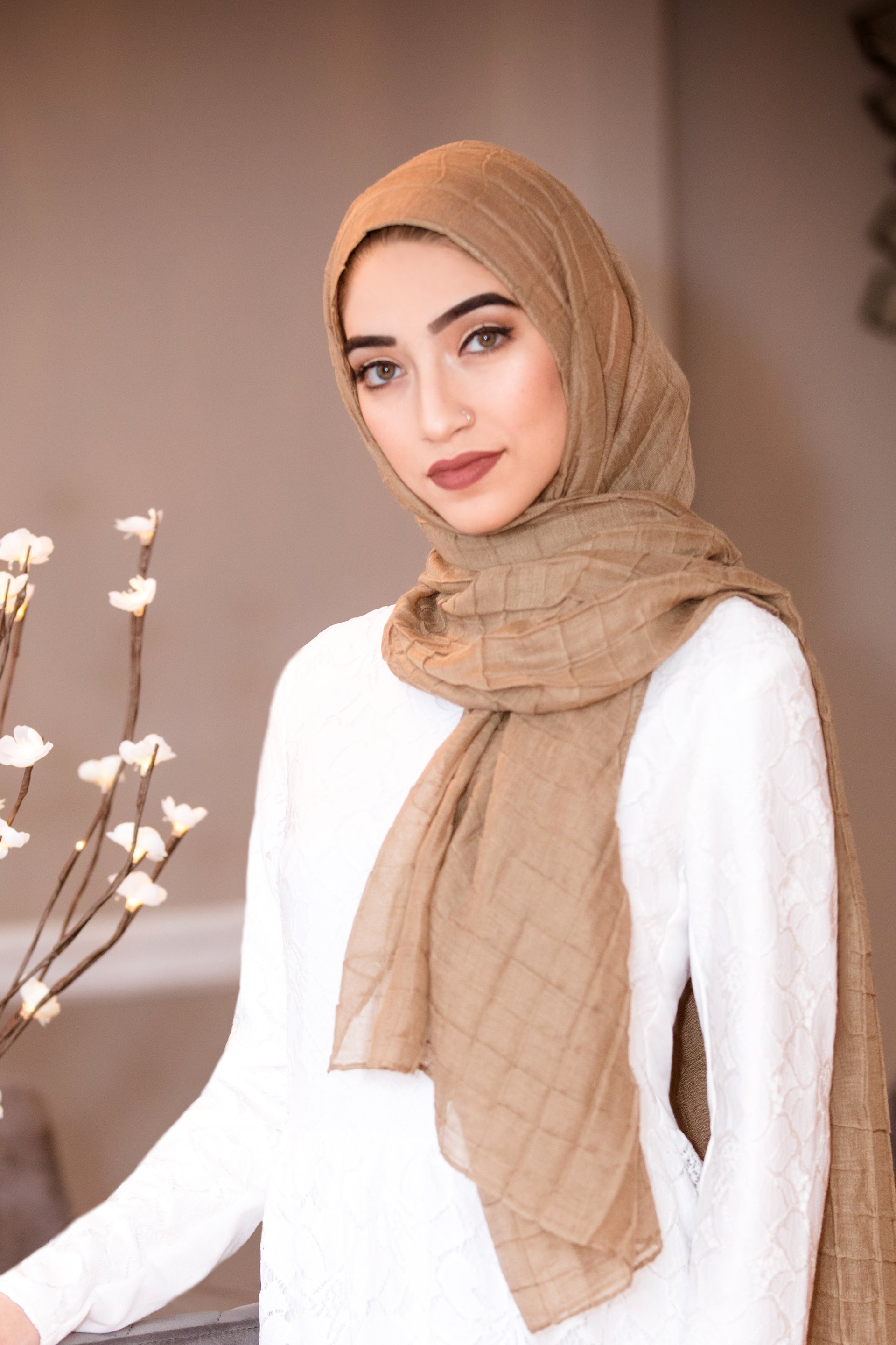 All Boxed Up Light Hijab-Tan