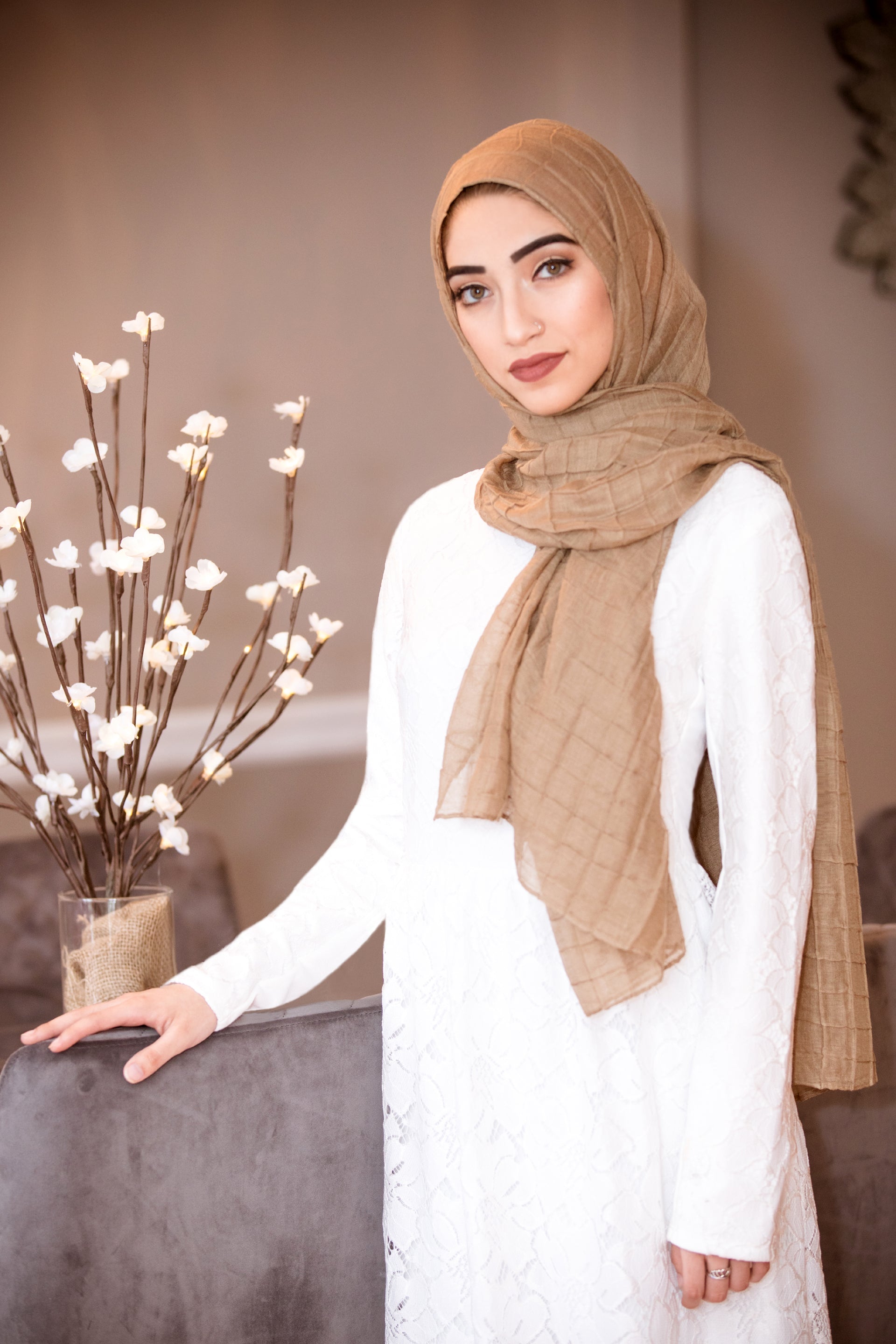 All Boxed Up Light Hijab-Tan