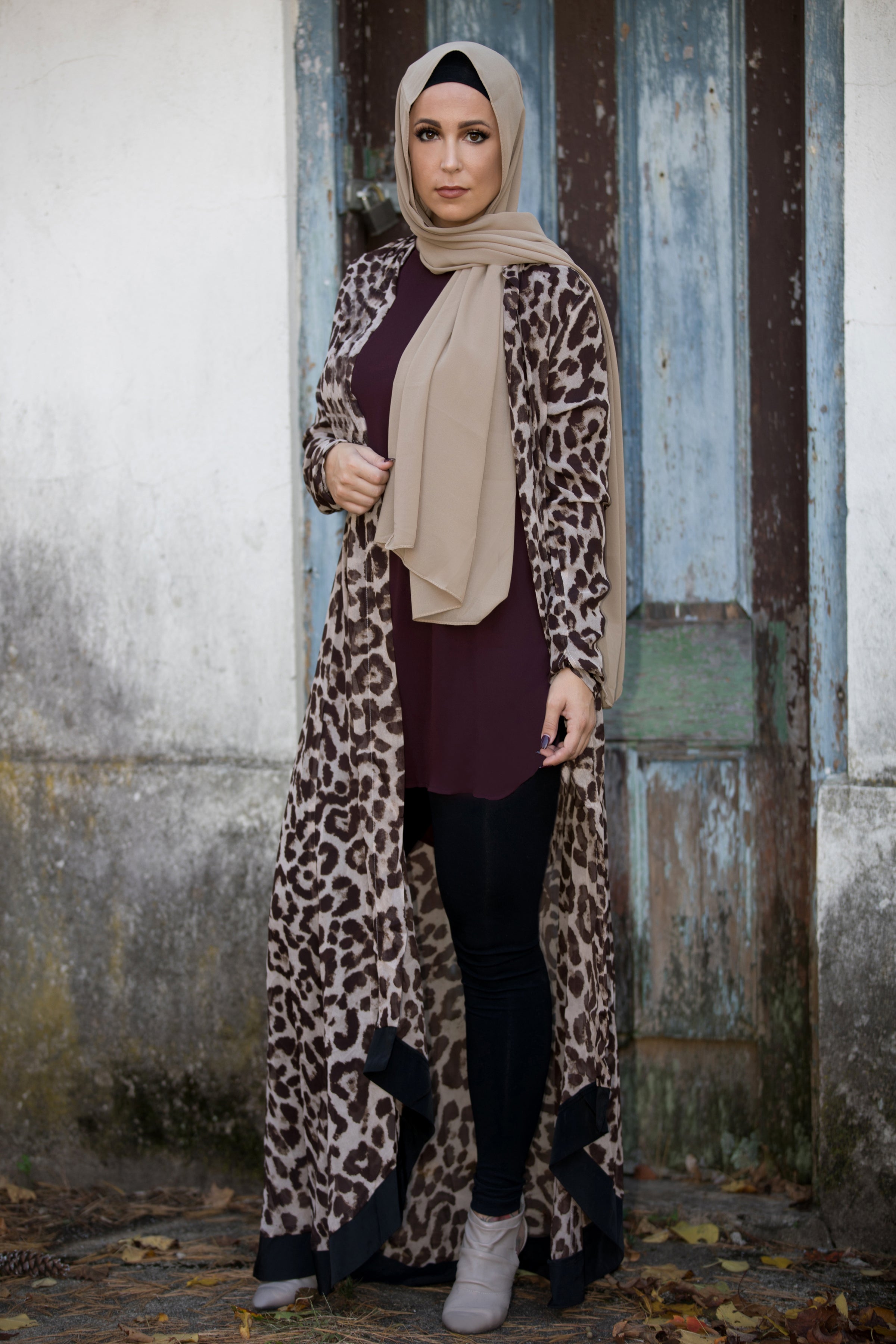 BLACK BORDER CHEETAH PRINT MAXI CARDIGAN