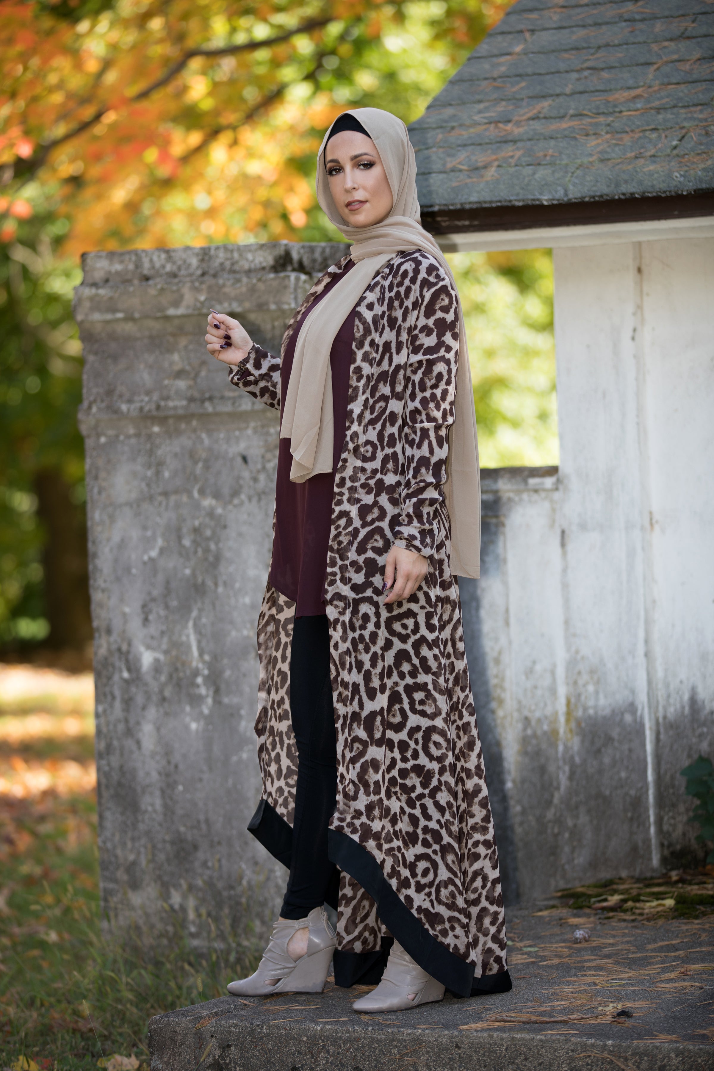 BLACK BORDER CHEETAH PRINT MAXI CARDIGAN