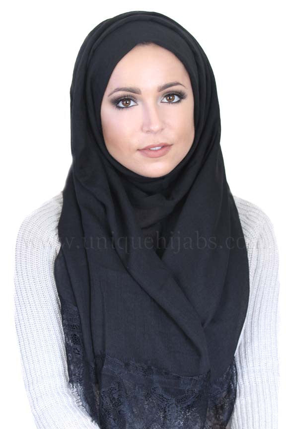 Lace Edge Light Hijab-Black