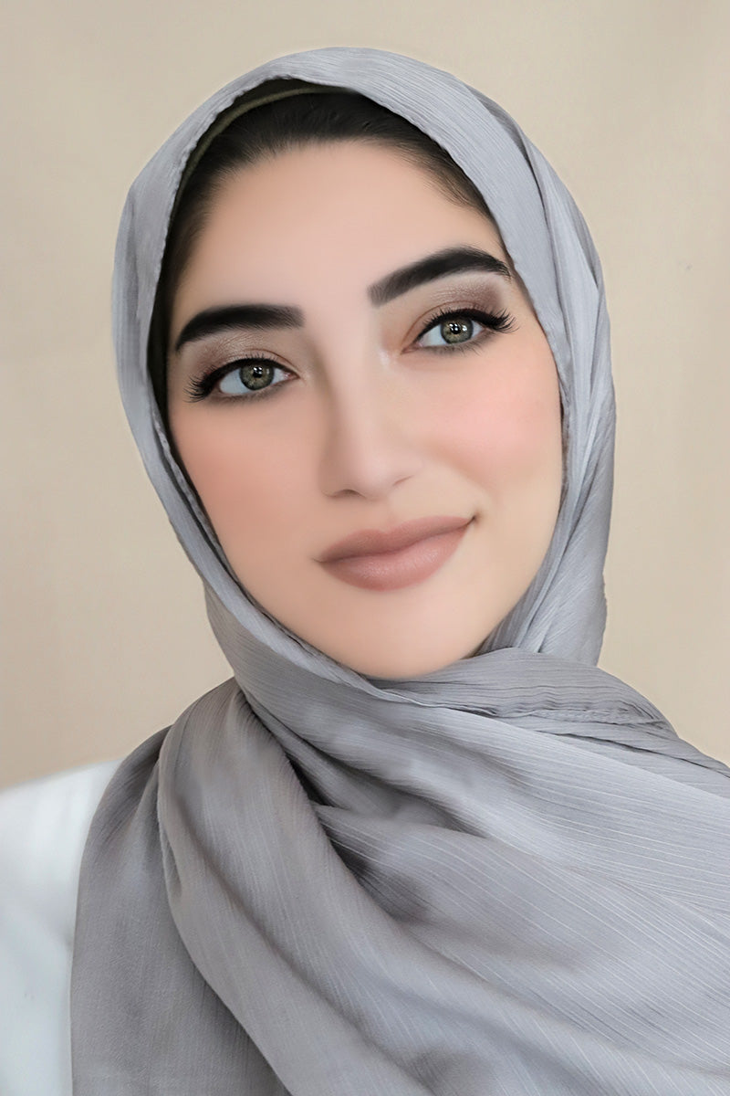 Satin Crinkle Hijab-Gray