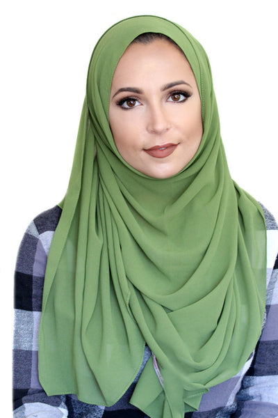 Basic Size Chiffon Hijab-Moss Green