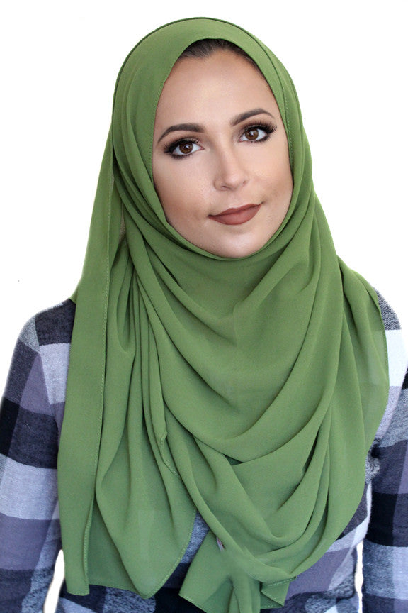 Basic Size Chiffon Hijab-Moss Green