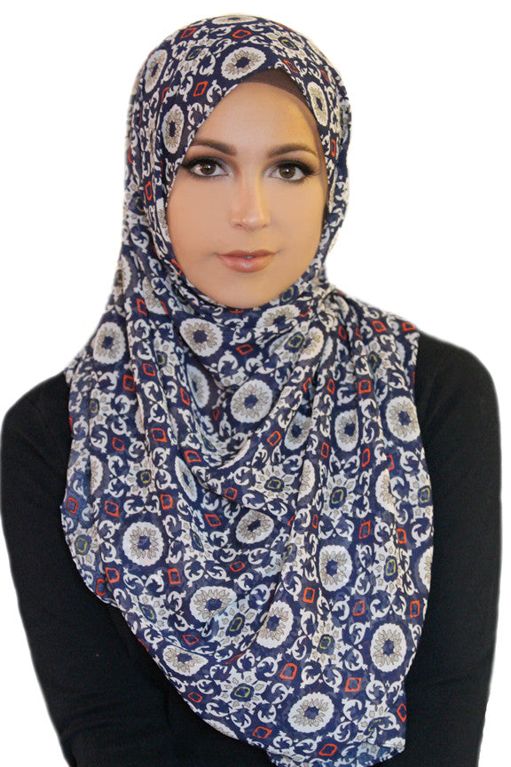 Retro Sole Chiffon Hijab-Navy