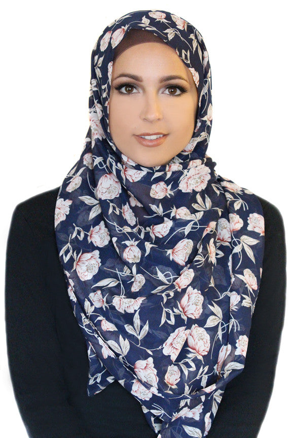 Cosmic Flower Chiffon Hijab-Blue