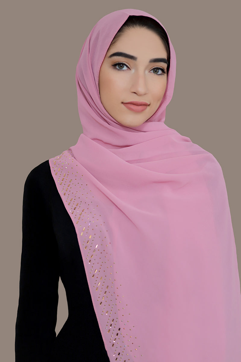 Stone Border Chiffon Hijab-Pink